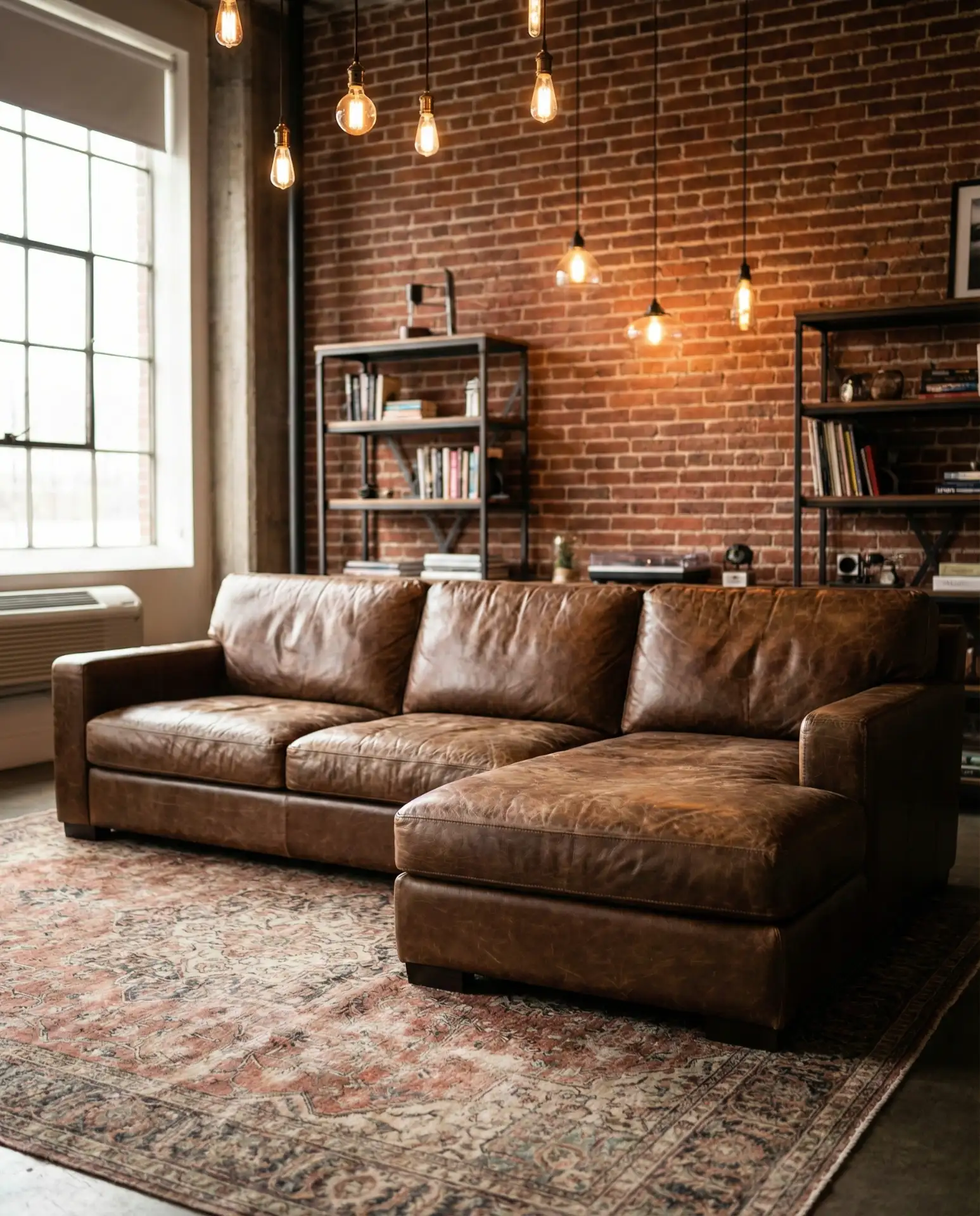 Leather Sectional with Aged Patina 1