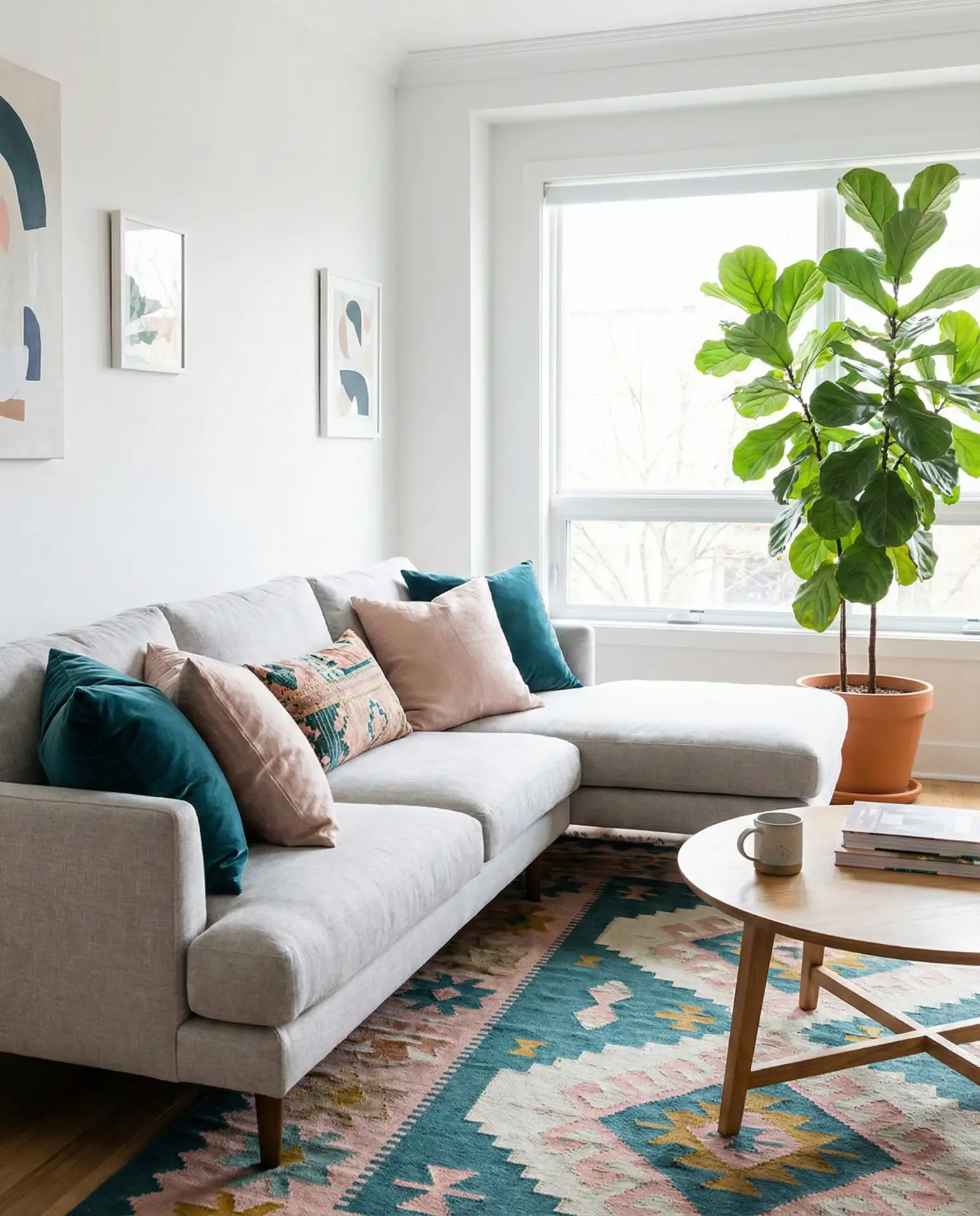 Light Grey Sectional with Pops of Color 2