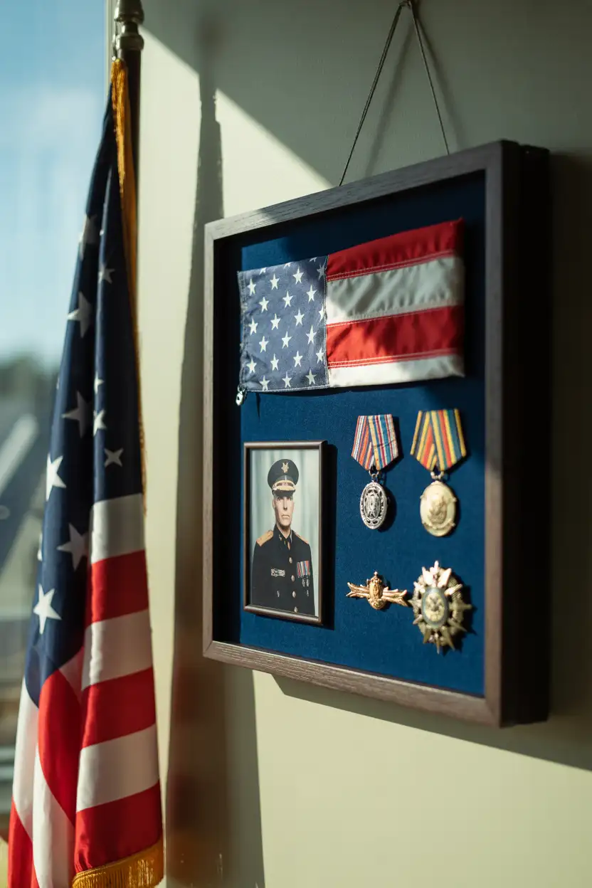 Military Uniform and Flag Shadow Box 1