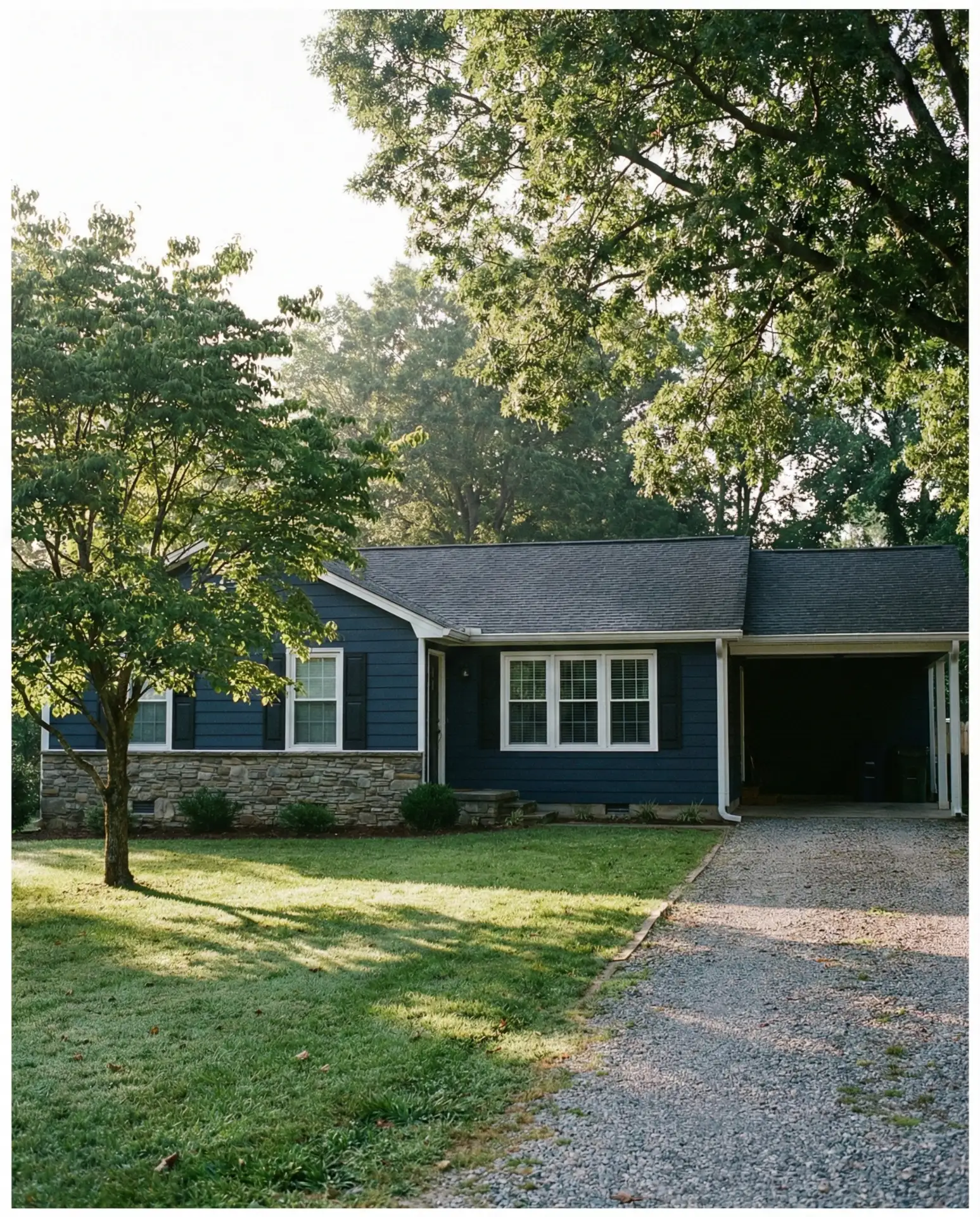 Navy Blue Ranch with Stone Foundation 2
