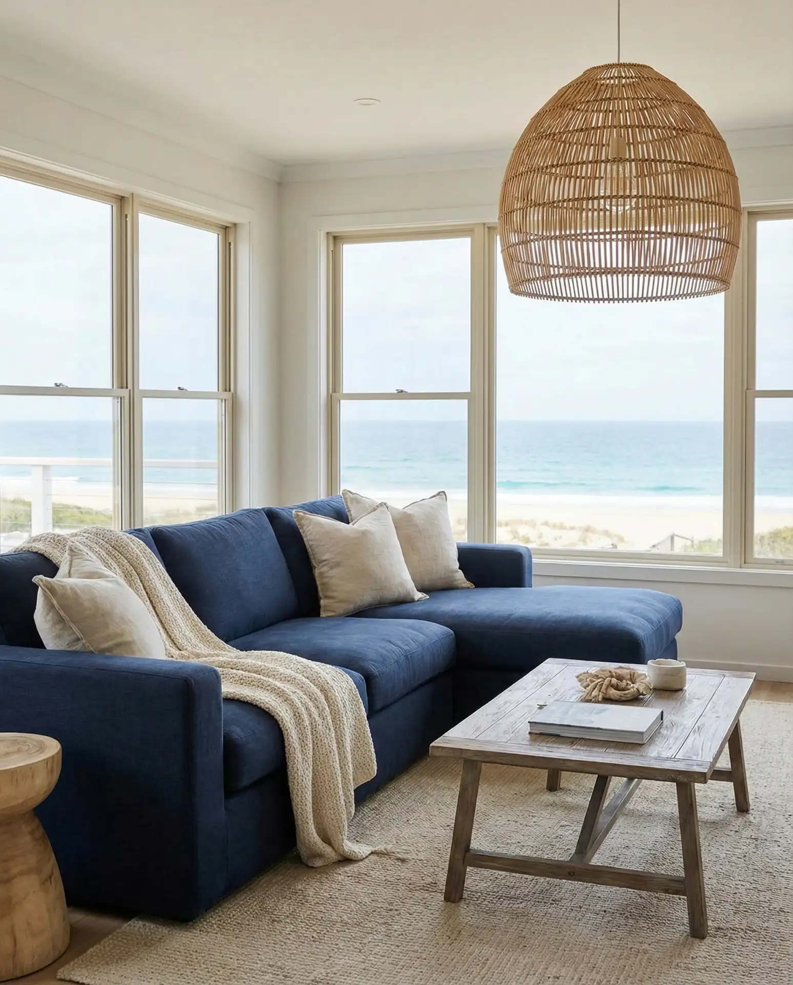 Navy Blue Sectional with Coastal Accents 1