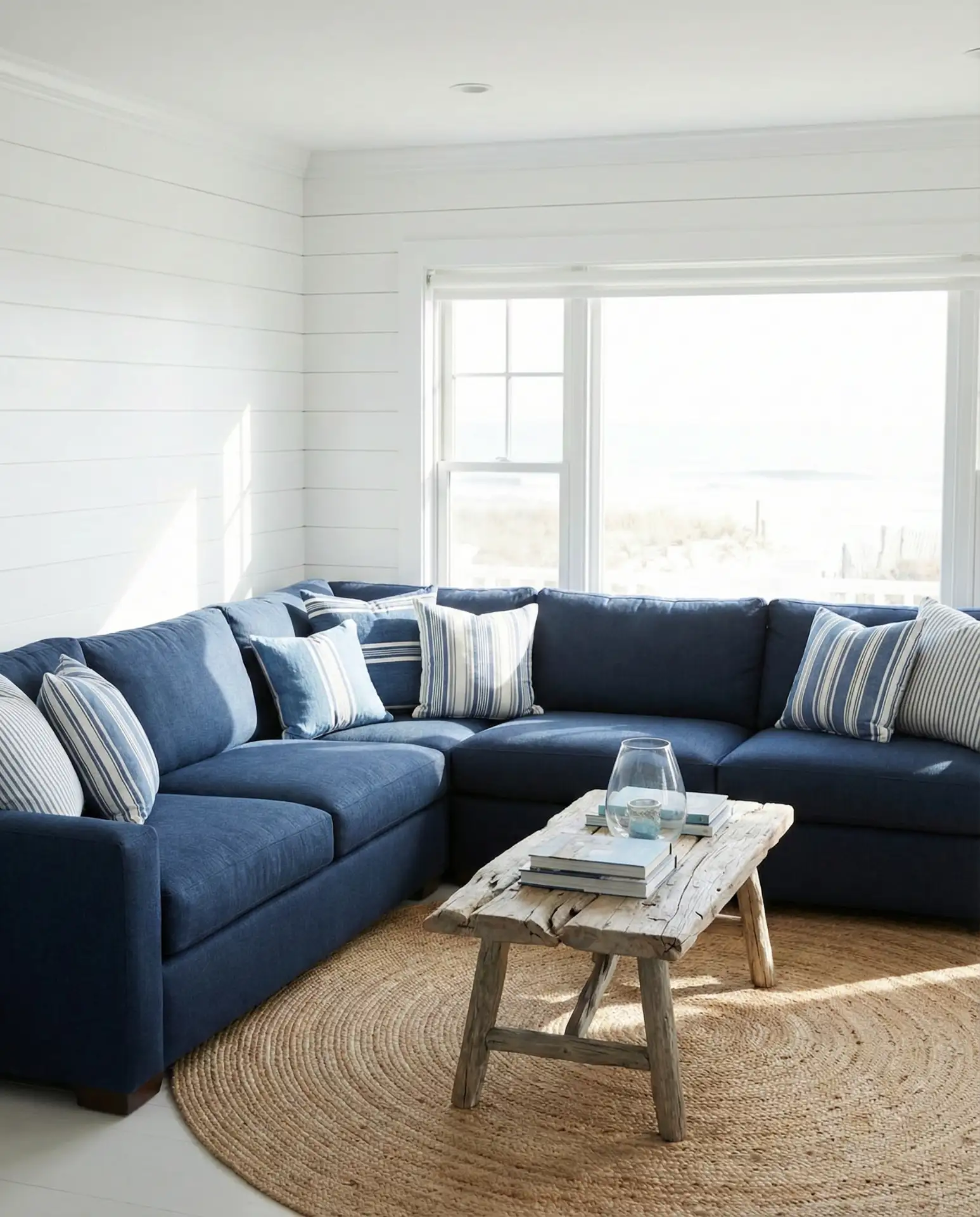 Navy Blue Sectional with Coastal Accents 2