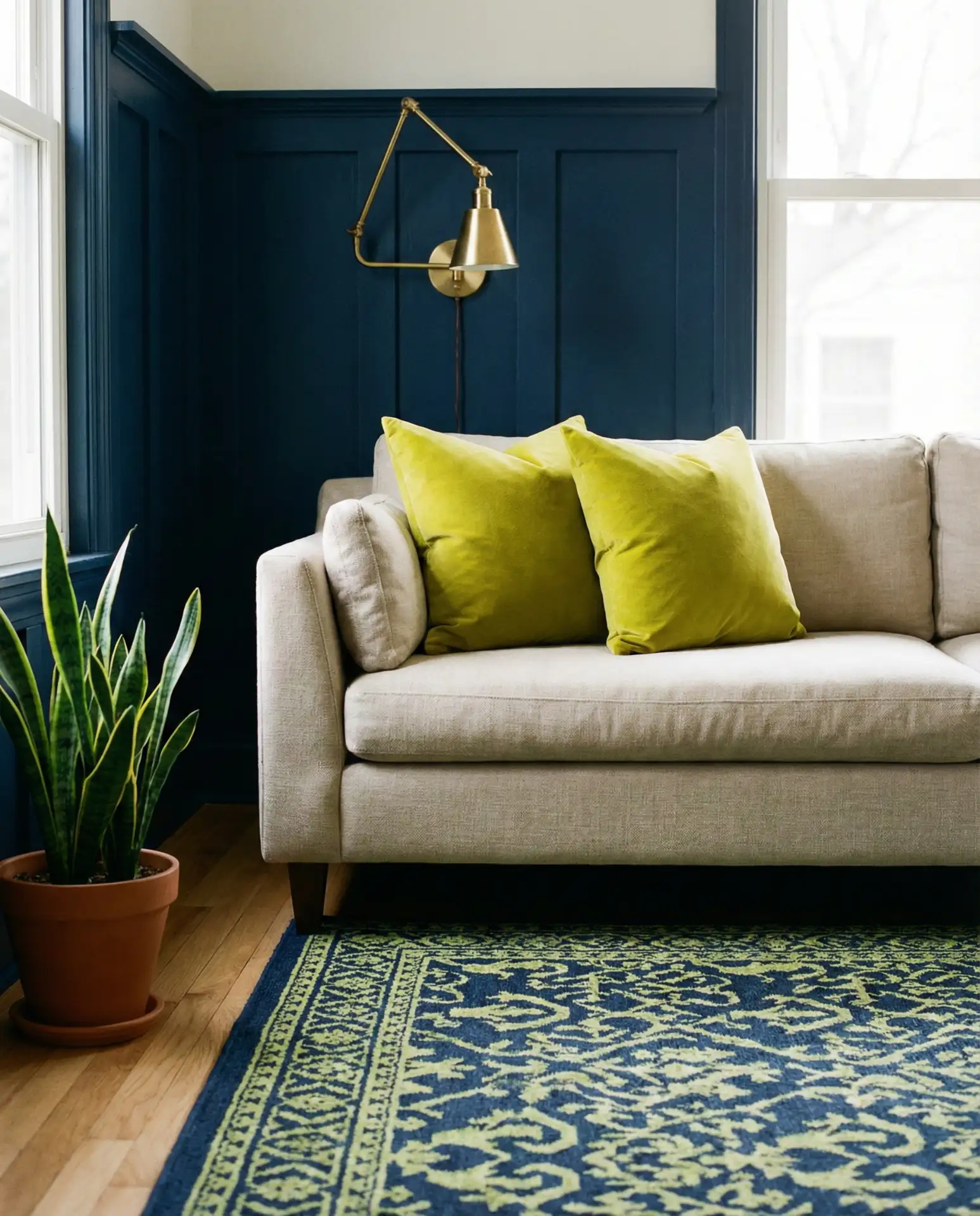 Navy Paneling with Chartreuse Accents 1