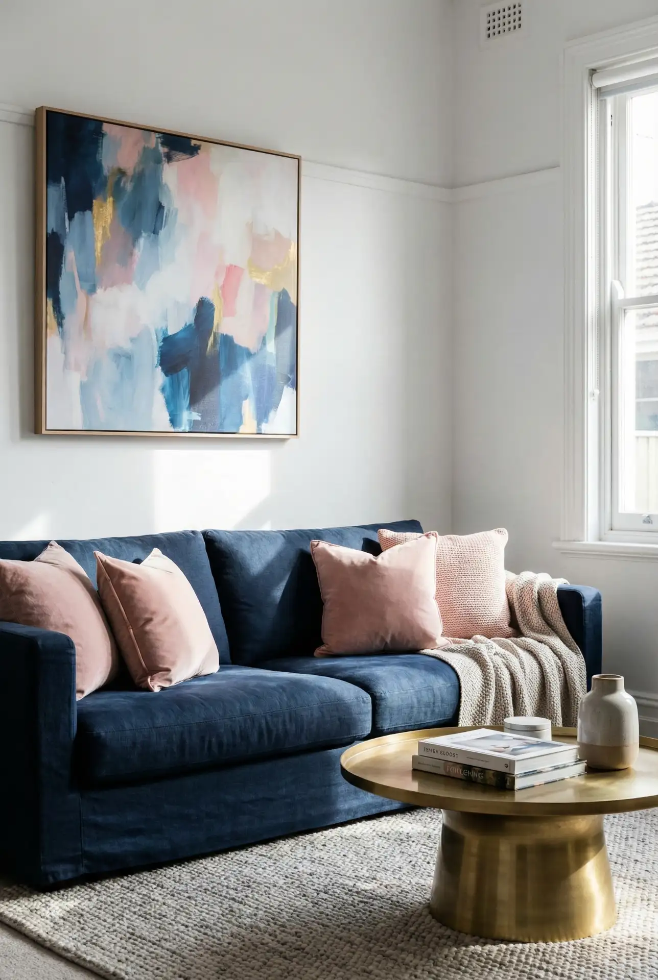 Navy and Blush Contrast Living Room 1