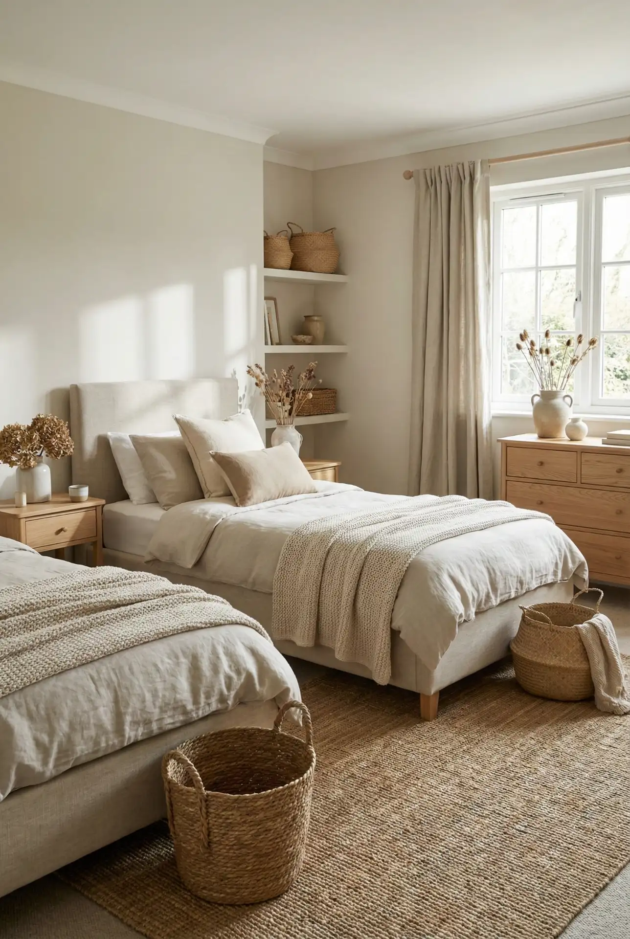 Neutral Twin Bedroom with Timeless Warmth 1