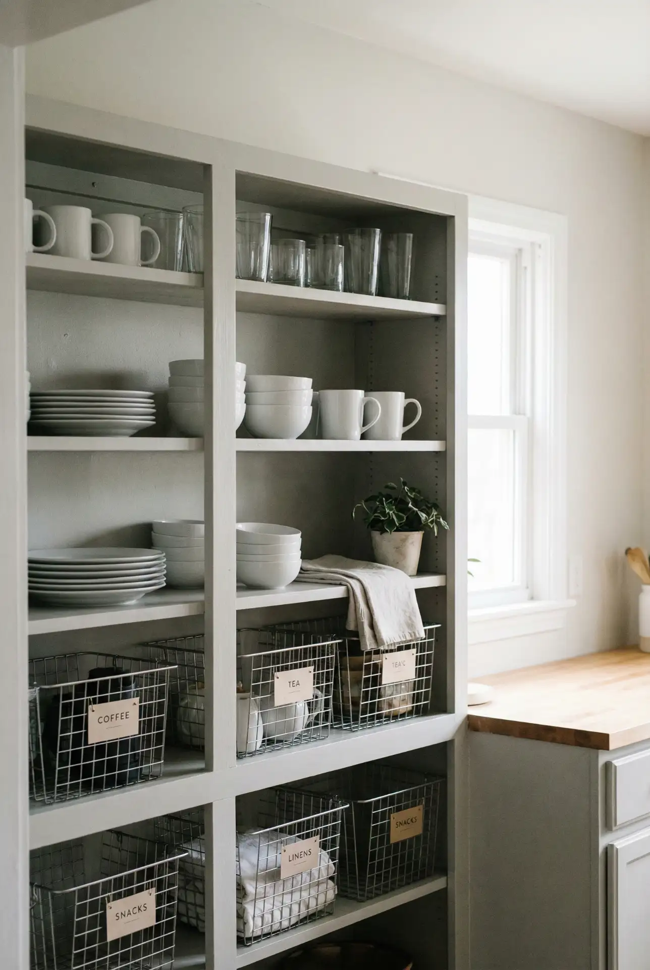 Open Shelving with Labeled Baskets 1