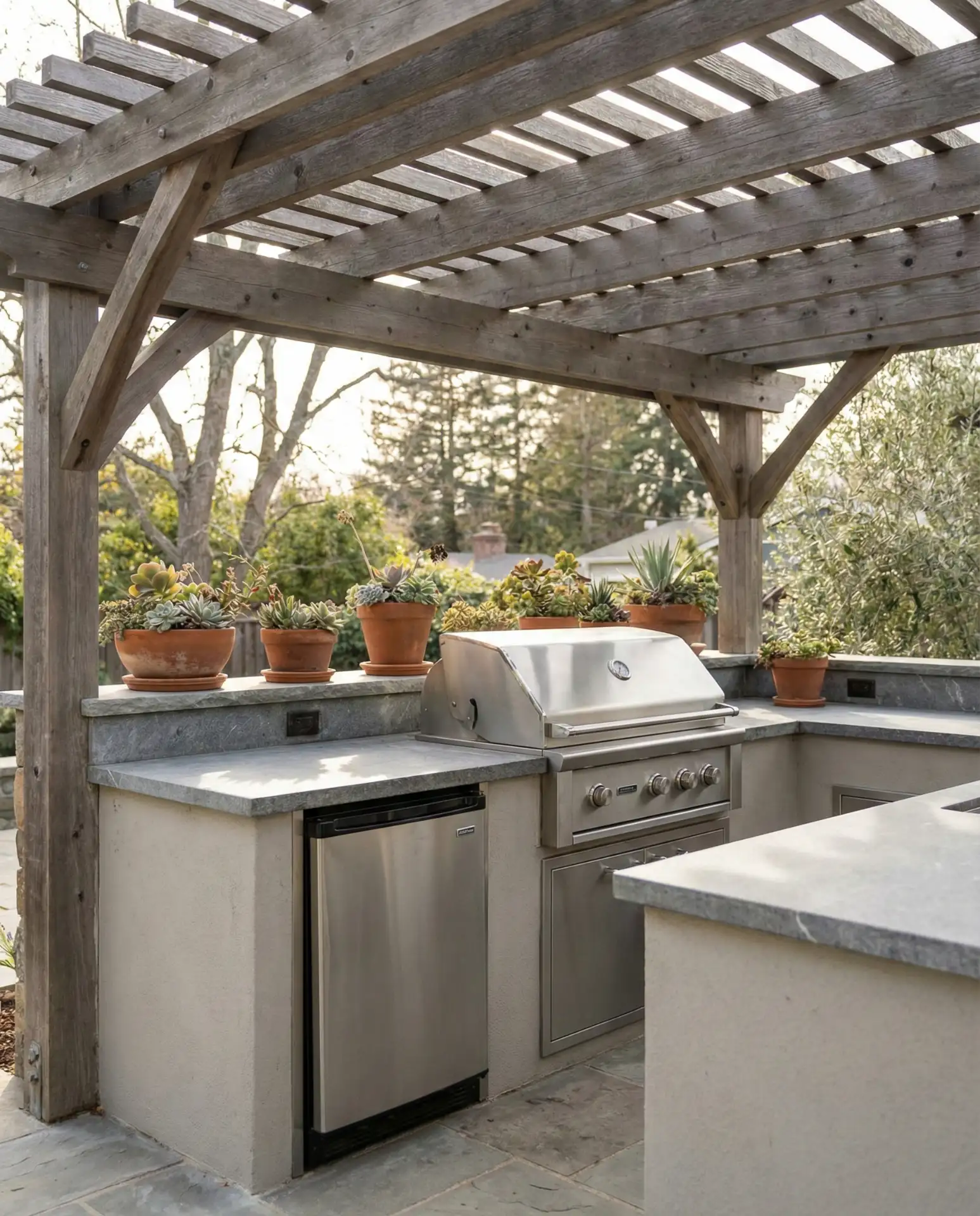 Outdoor Grilling Station with Pergola Shade 1