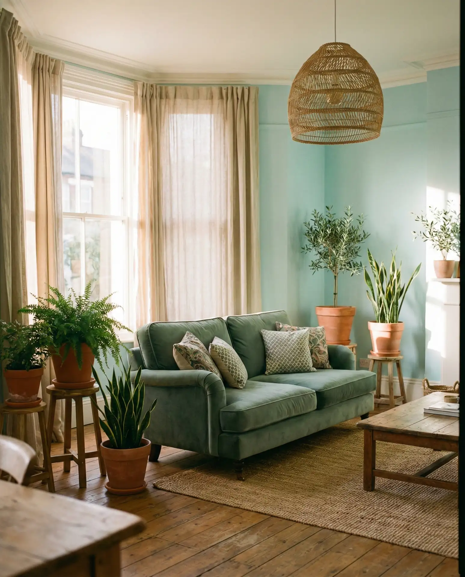 Pale Aqua Walls with Eucalyptus Green Furniture 1