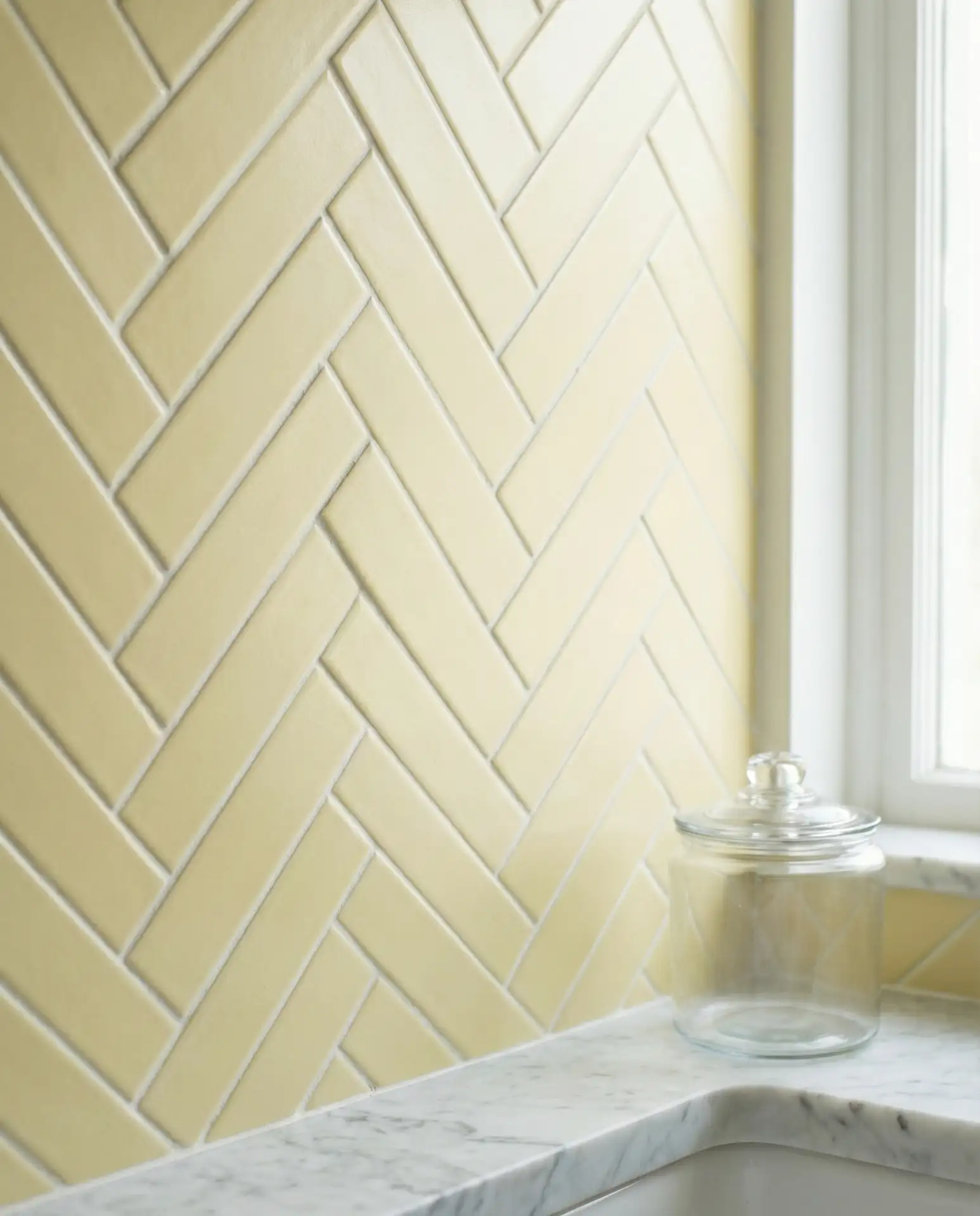 Pale Yellow Subway Tiles with White Grout 2