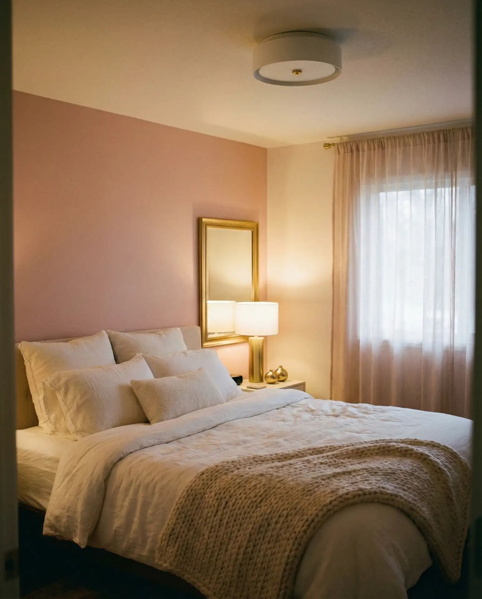 Pink Accent Wall with Dimmable Overhead Fixture 1