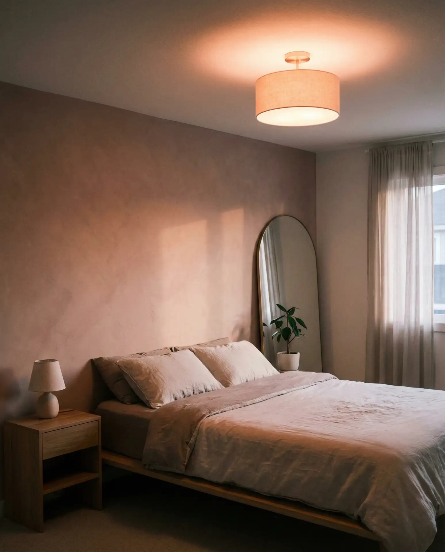 Pink Accent Wall with Dimmable Overhead Fixture 2