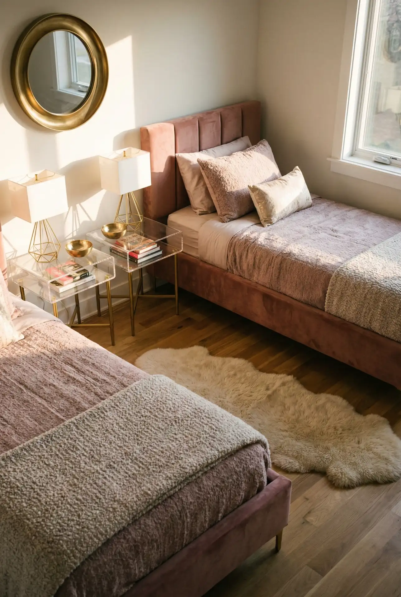 Pink Twin Bedroom with Modern Glam Touches 1