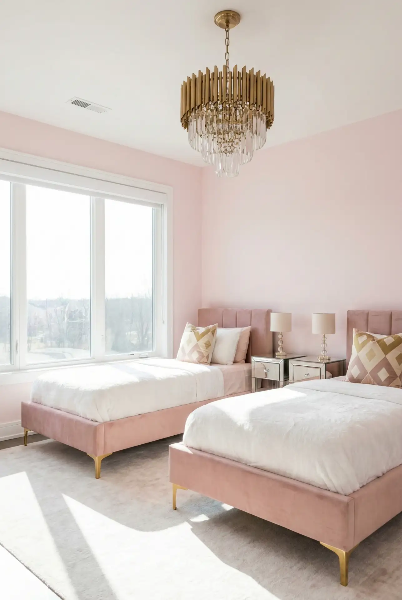 Pink Twin Bedroom with Modern Glam Touches 2