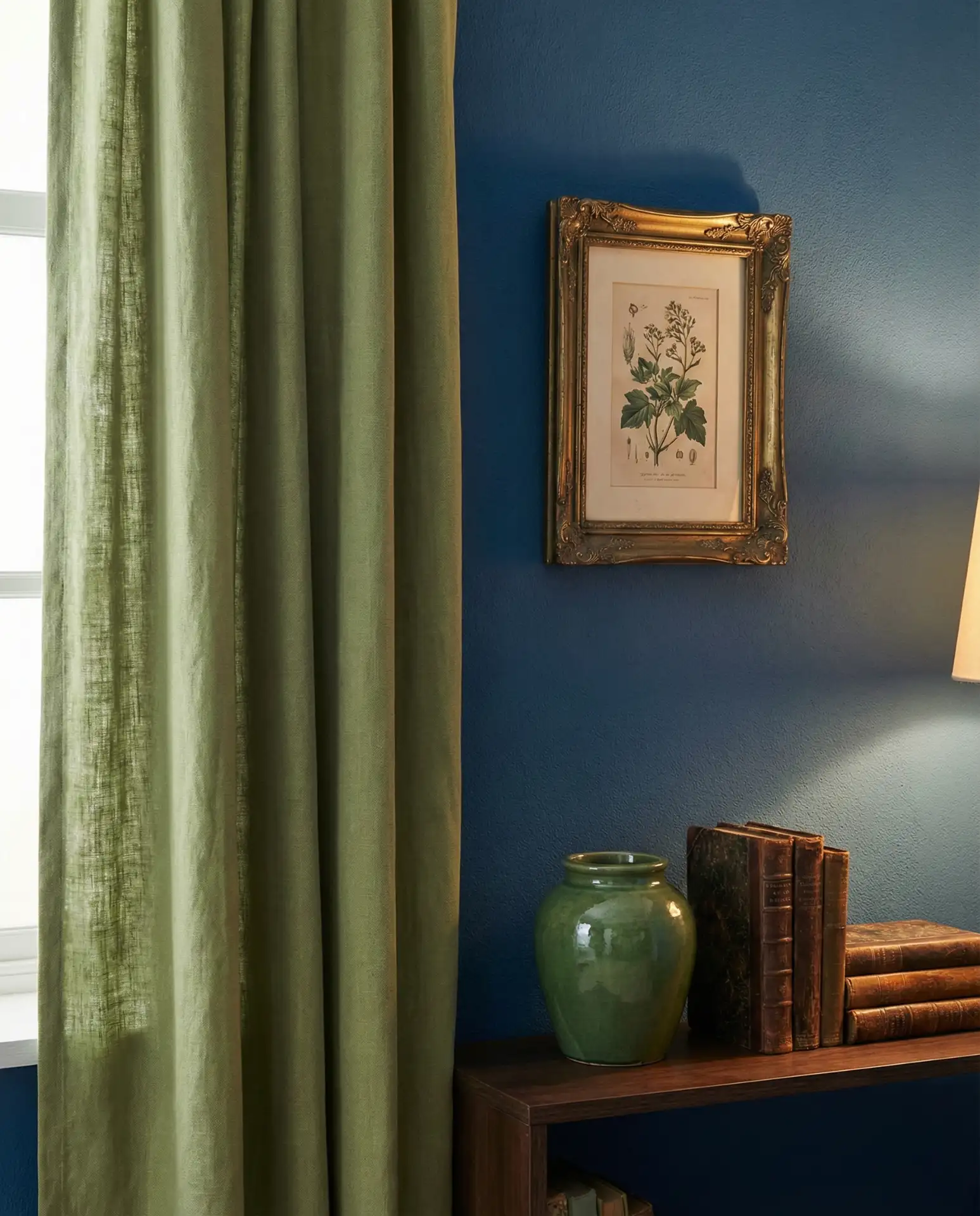 Prussian Blue Walls with Pistachio Green Accents 1