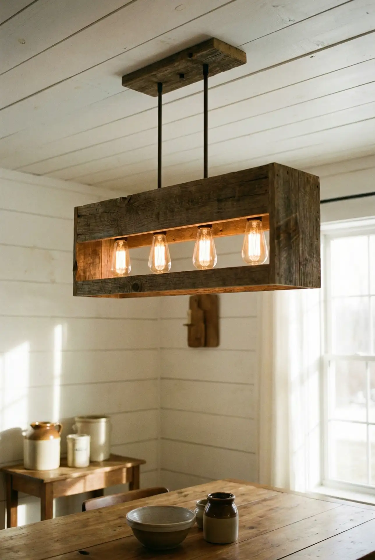 Reclaimed Wood Box Makeover Chandelier 1
