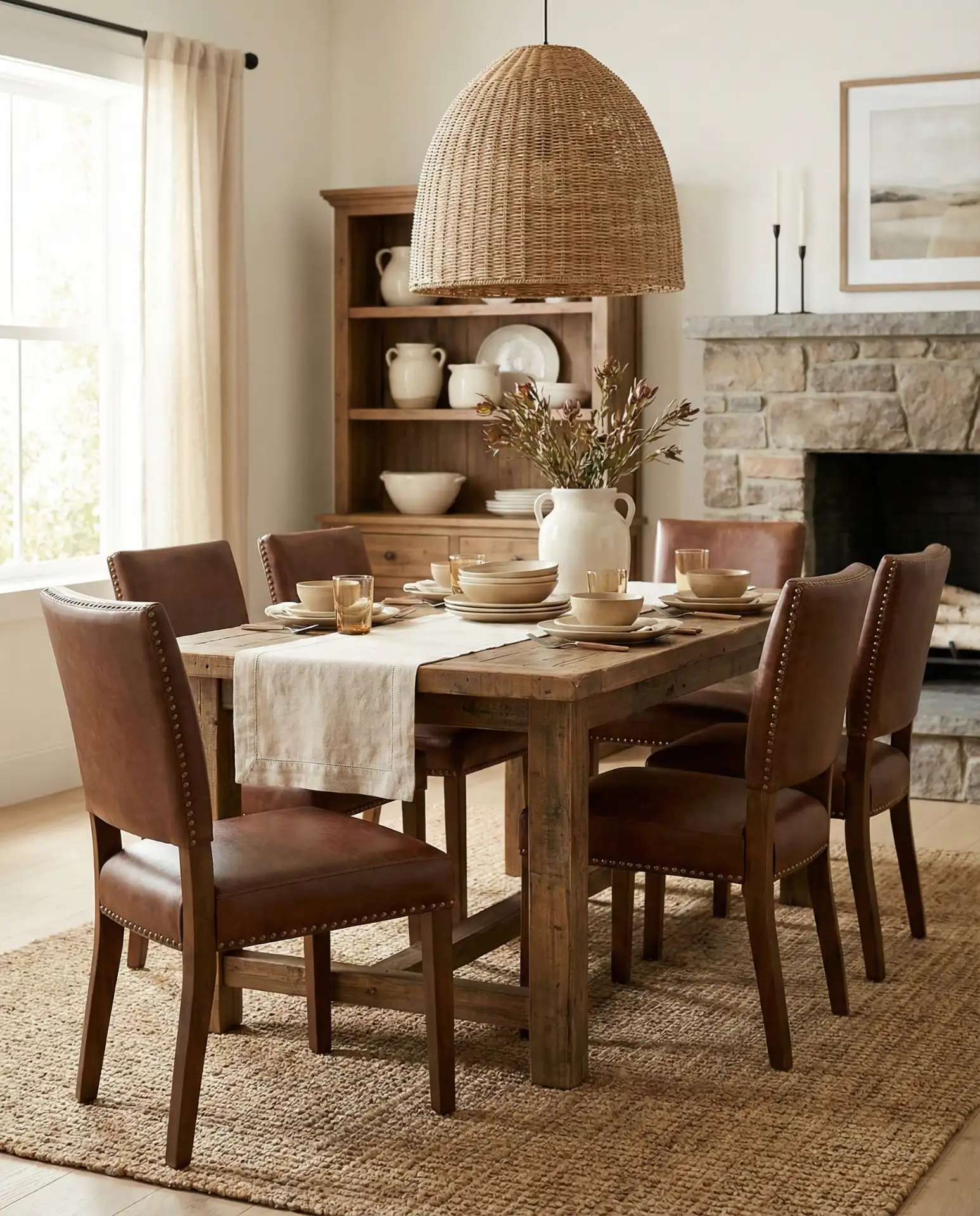 Rich Leather Dining Chairs with Aged Patina 1