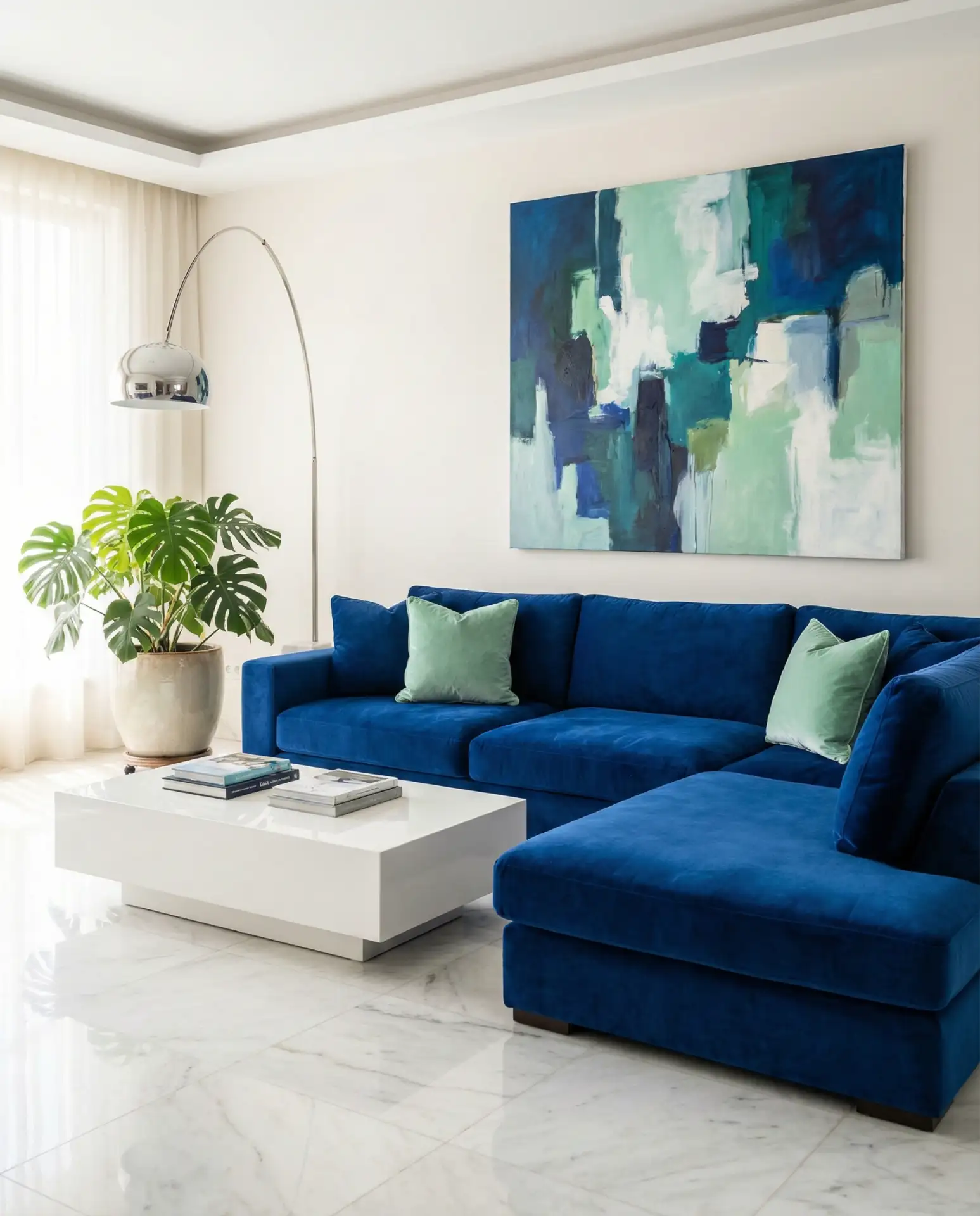 Royal Blue Velvet with Mint Green Accents 1