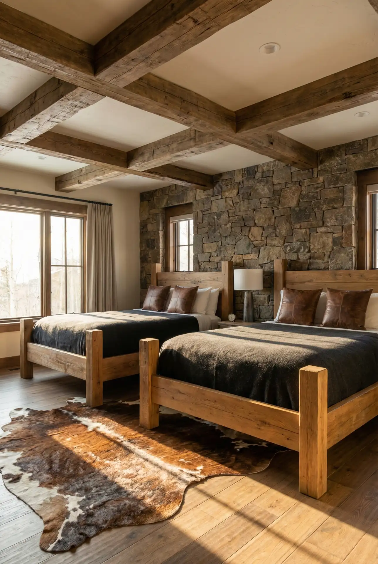 Rustic Twin Bedroom with Natural Materials 1