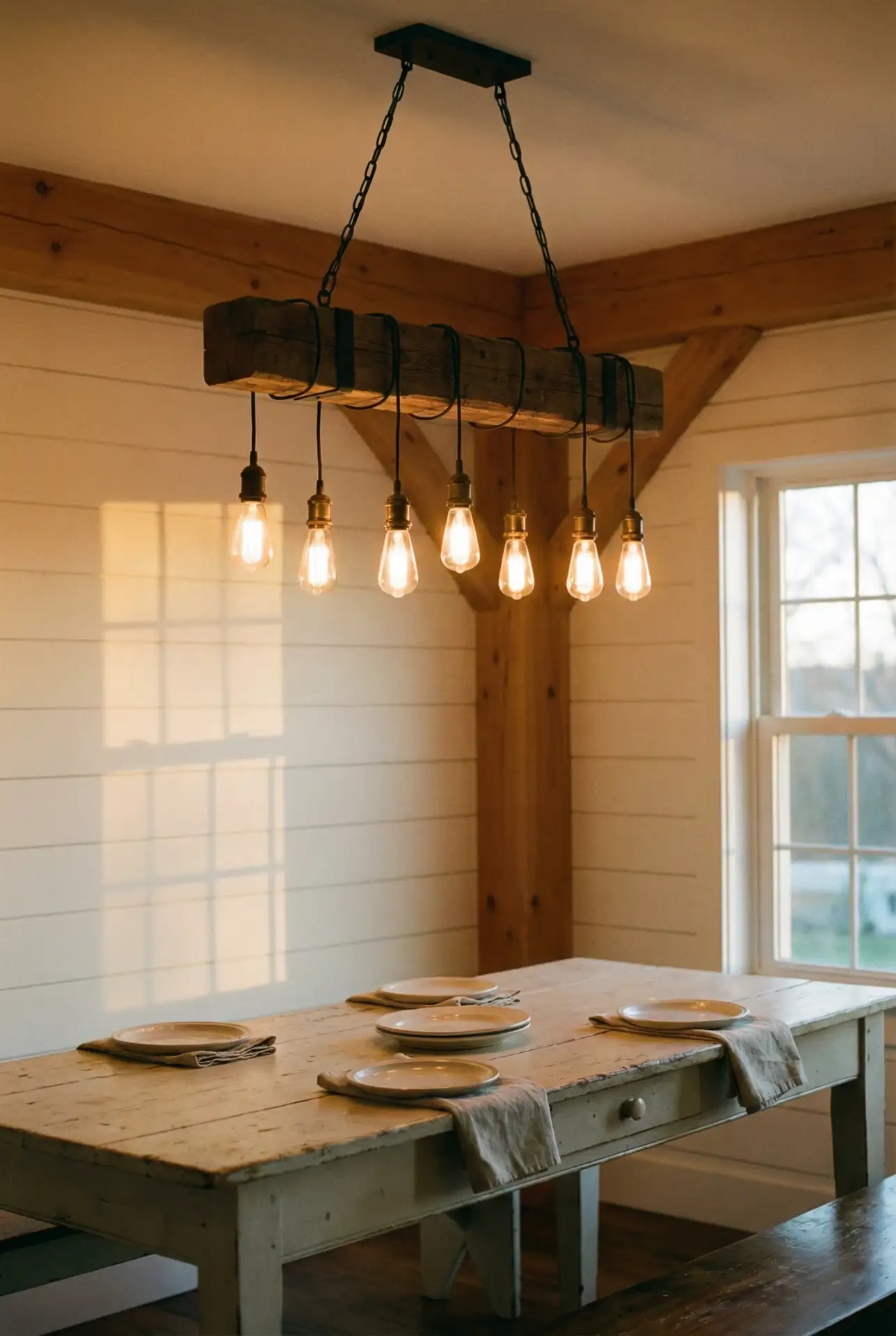 Rustic Wood Beam Chandelier 1