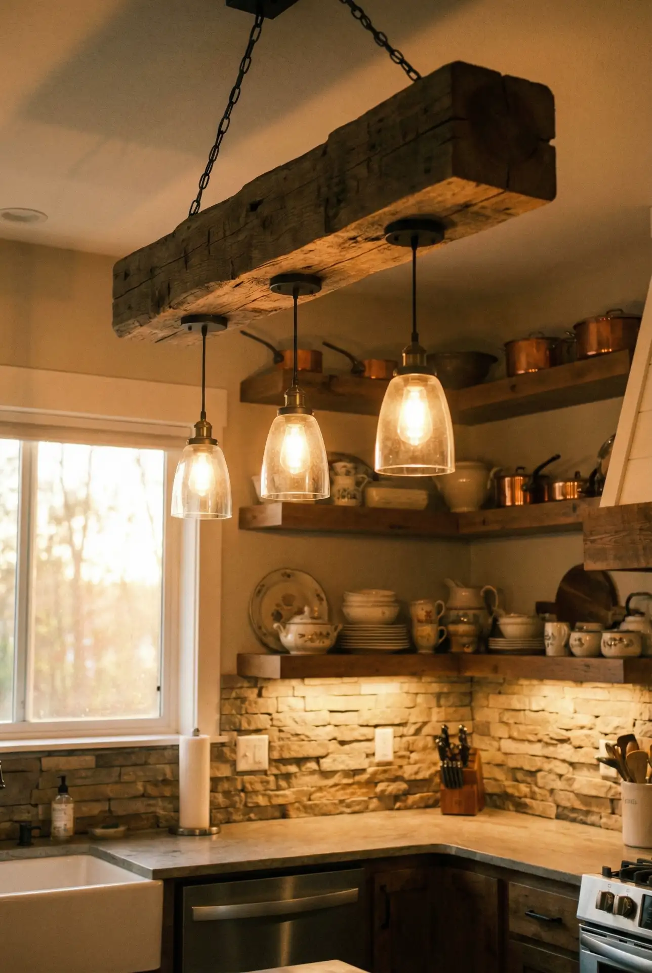 Rustic Wood Beam Chandelier 2