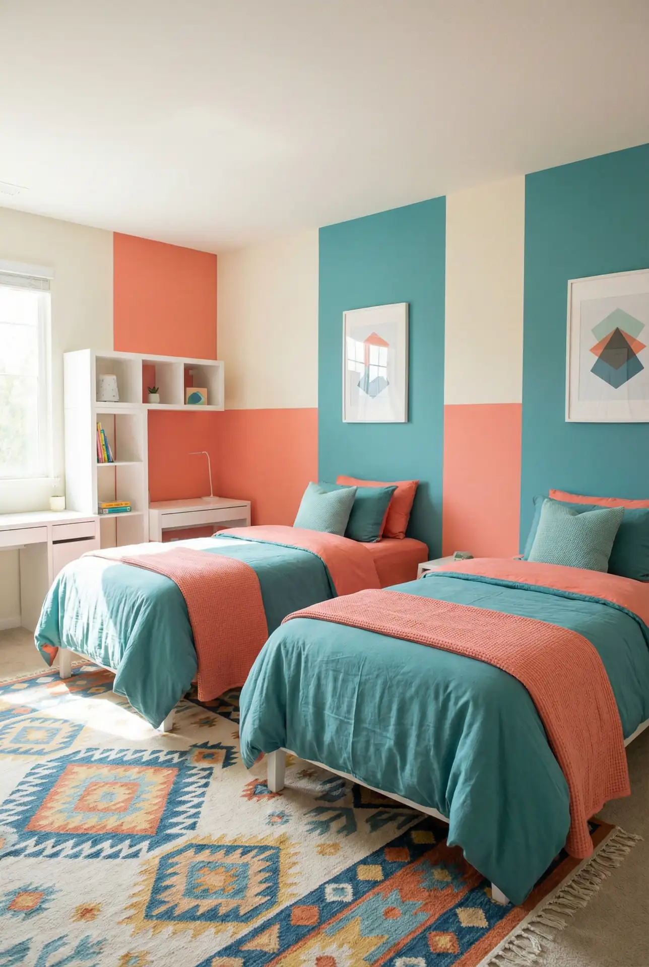 Sims 4 Inspired Twin Bedroom with Bold Color Blocking 2