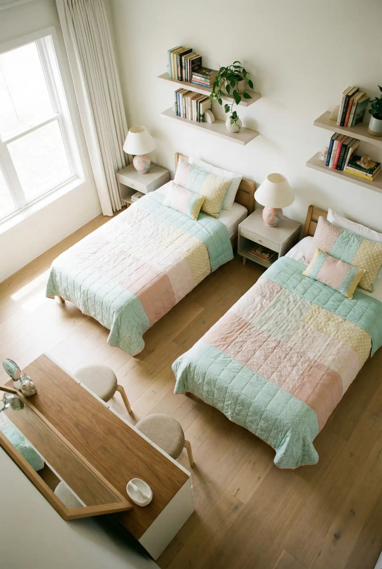 Sisters' Shared Room with Soft Pastel Layers 2