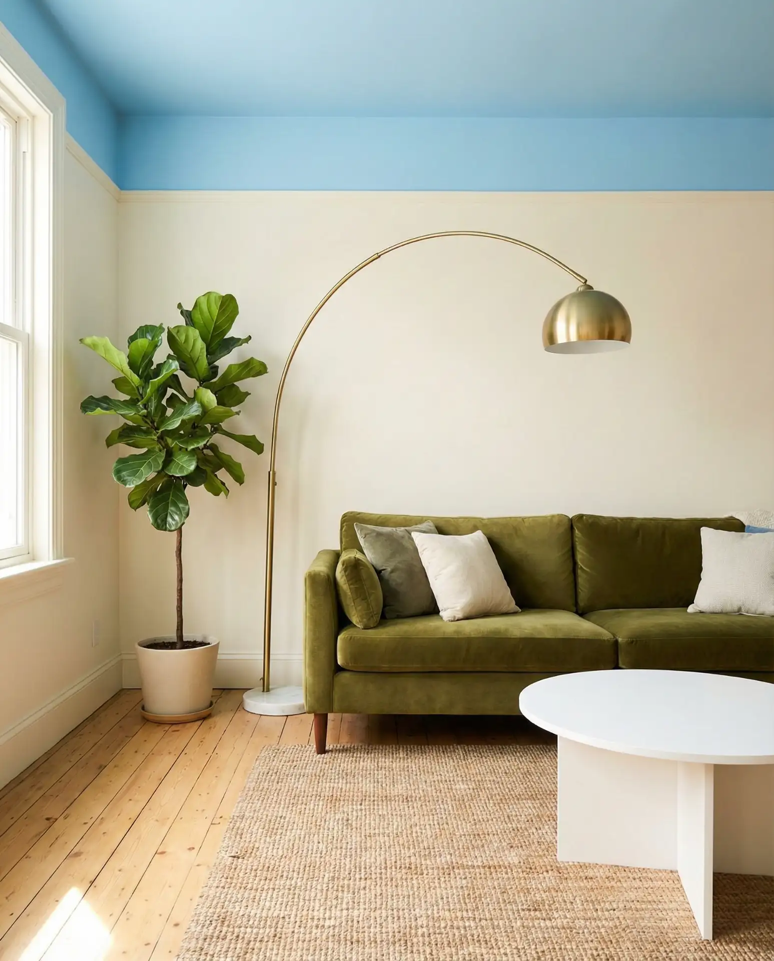 Sky Blue Ceiling with Olive Upholstery 1