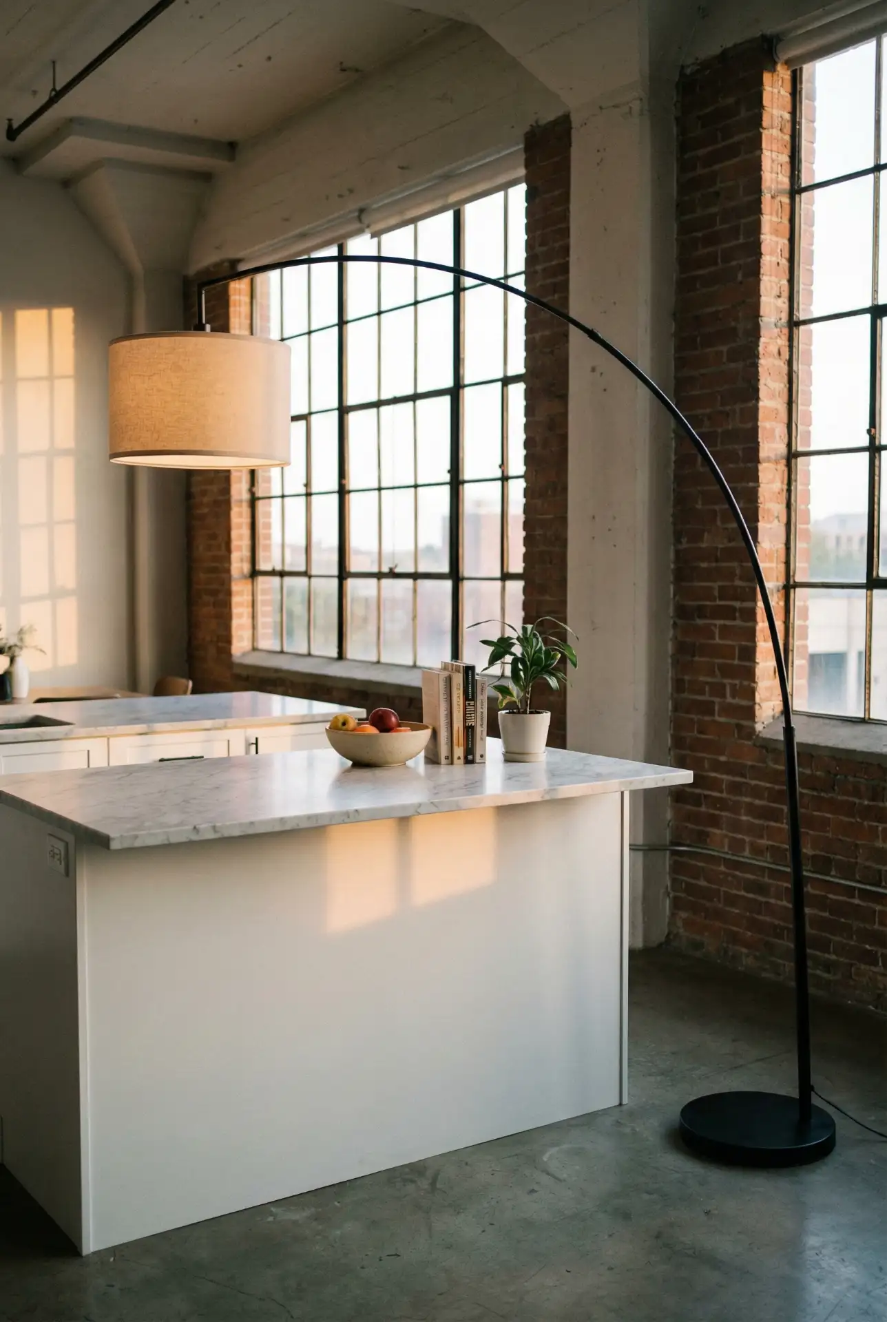 Statement Arc Floor Lamp Over Island 1