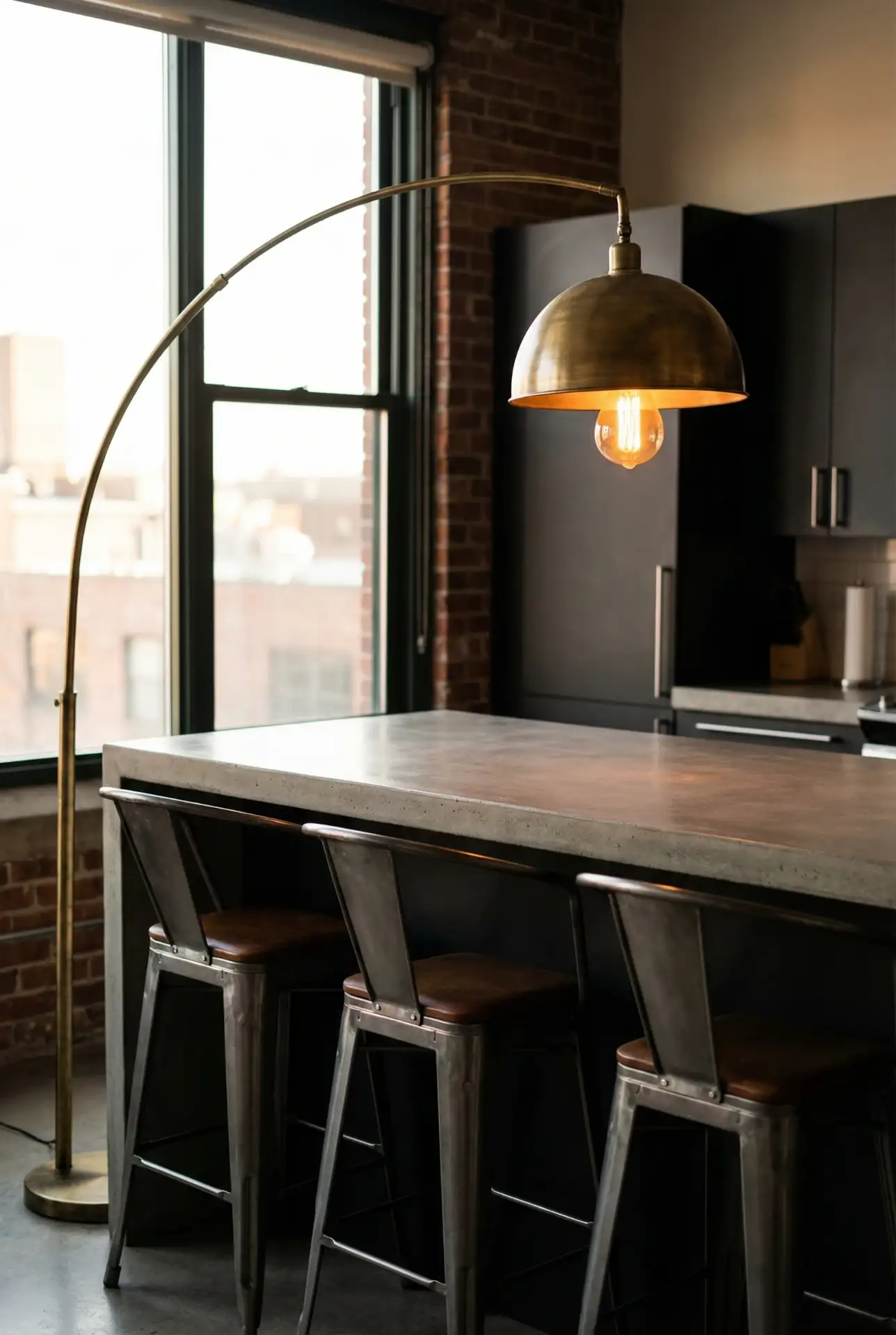 Statement Arc Floor Lamp Over Island 2