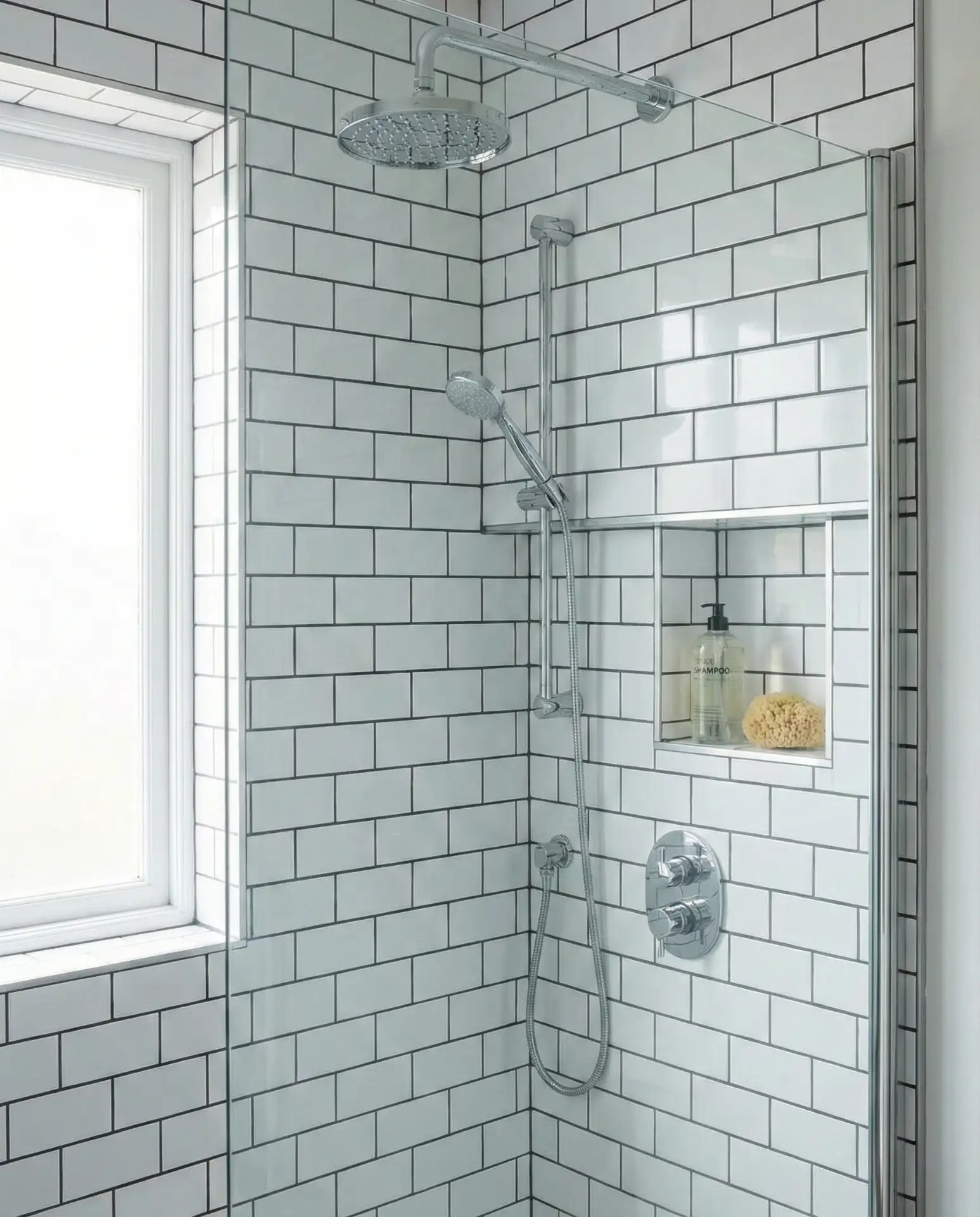 Subway Tiles with Contrasting Grout for Shower Surrounds 1