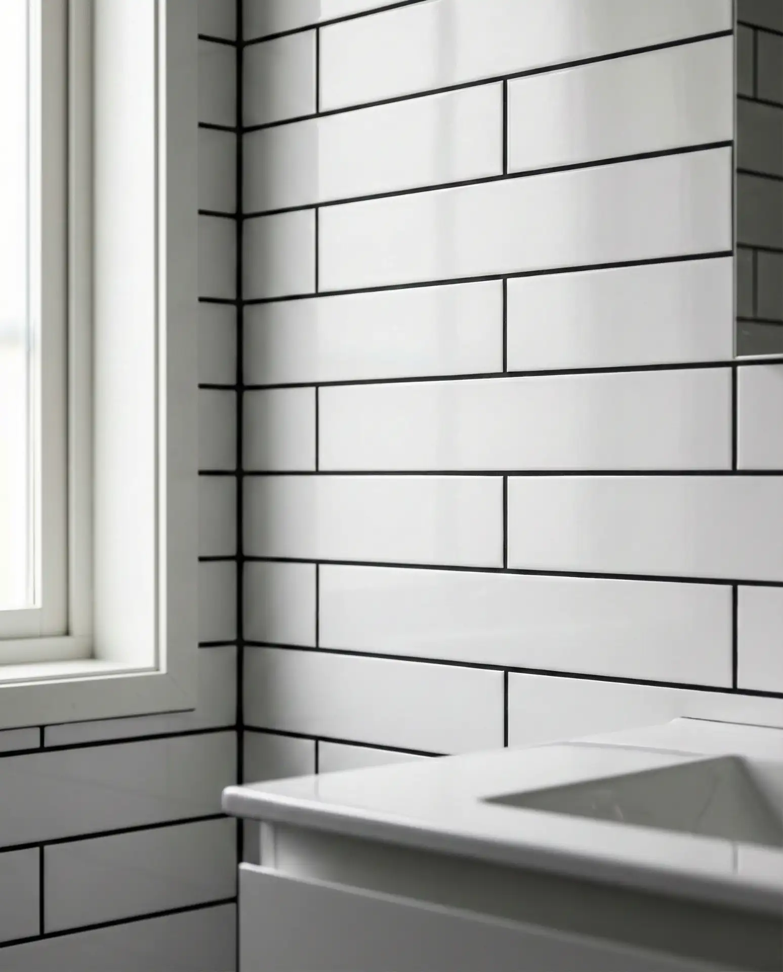 Timeless White Subway Tiles with Dark Grout 2