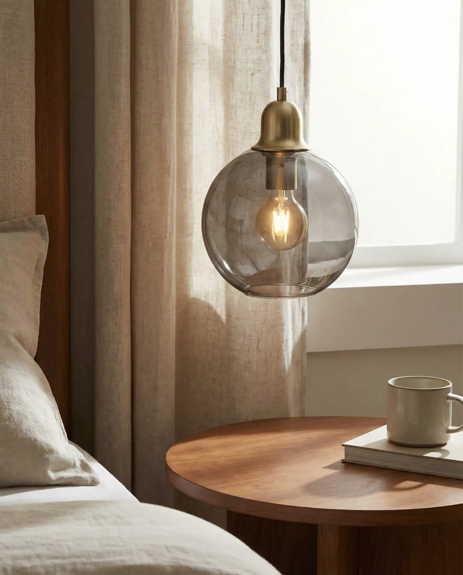 Vintage Glass Globe Pendants Over Nightstands 2