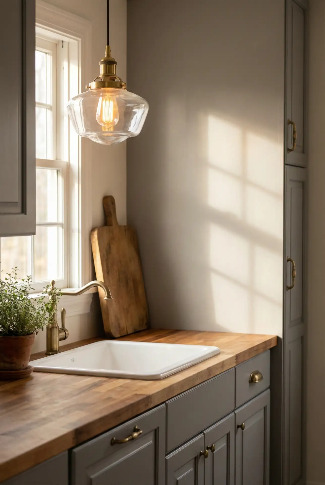 Vintage Schoolhouse Pendant Over Sink 1