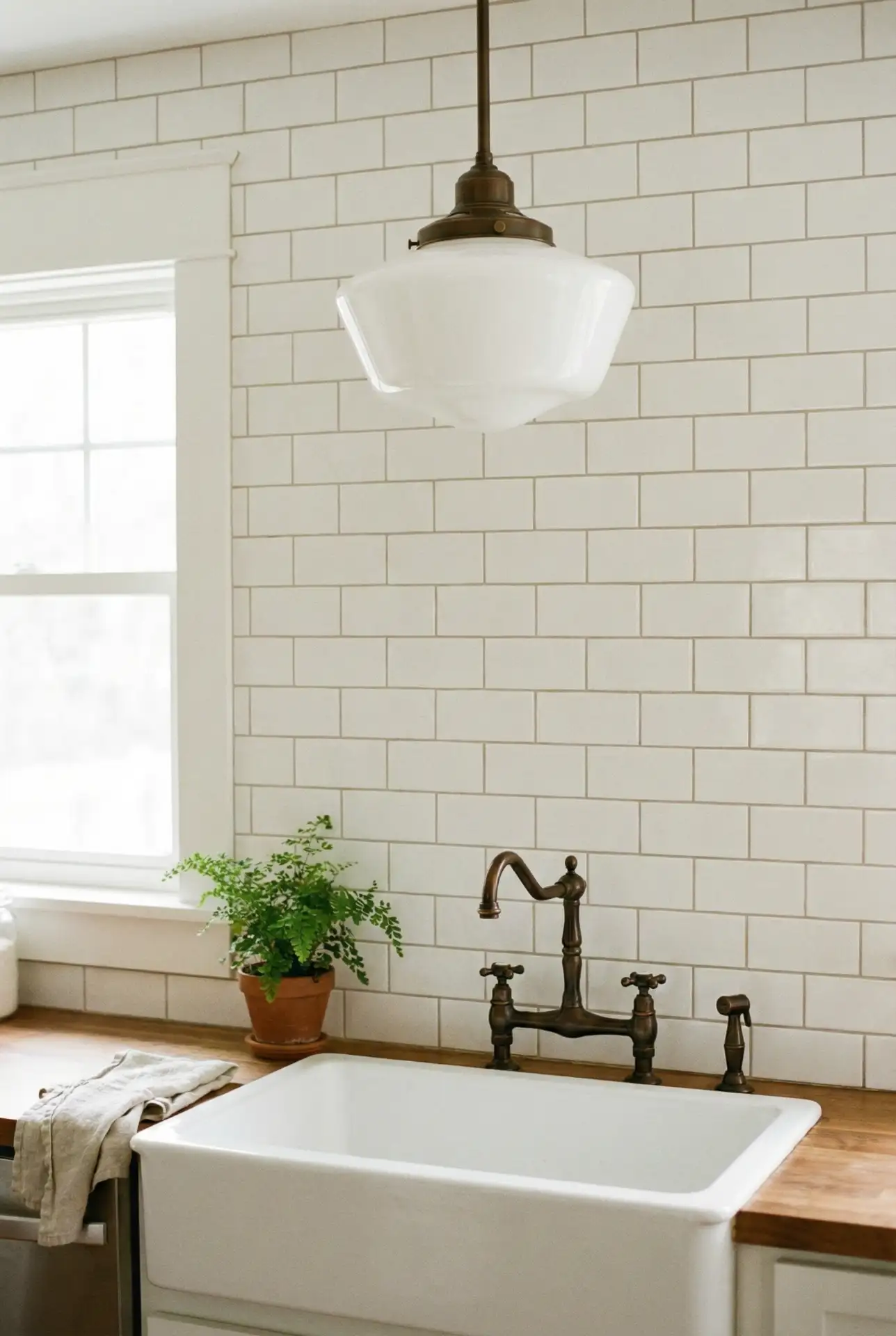 Vintage Schoolhouse Pendant Over Sink 2