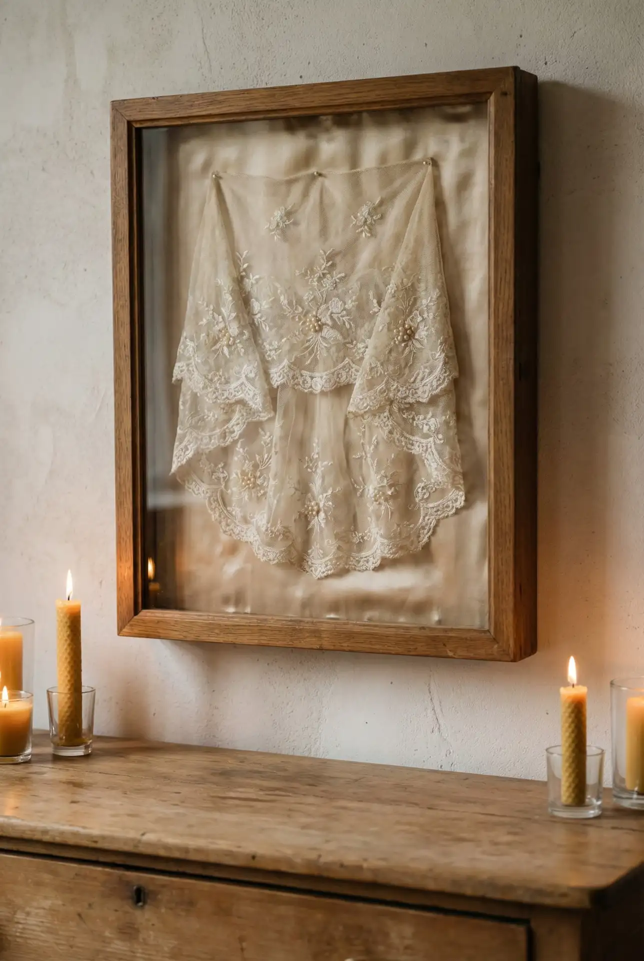 Vintage Wedding Veil and Lace Shadow Box 1