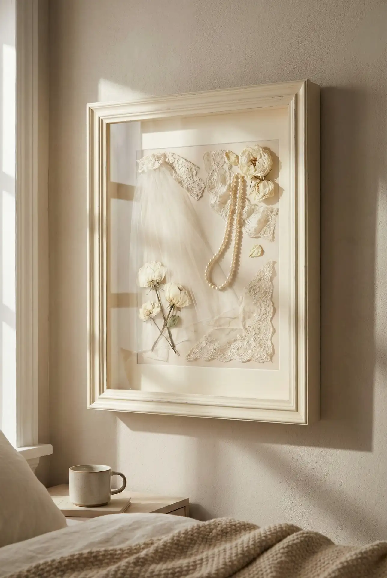 Vintage Wedding Veil and Lace Shadow Box 2