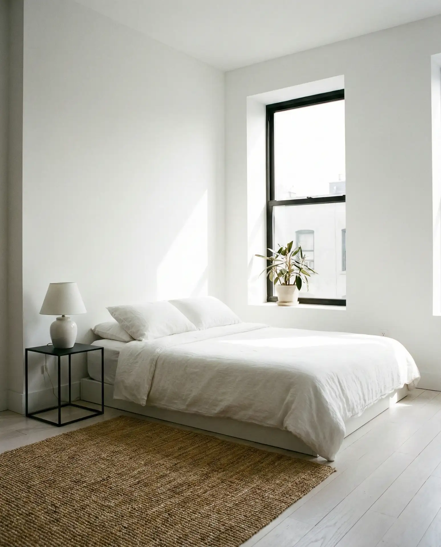 White Bedroom with Black Window Frames 2