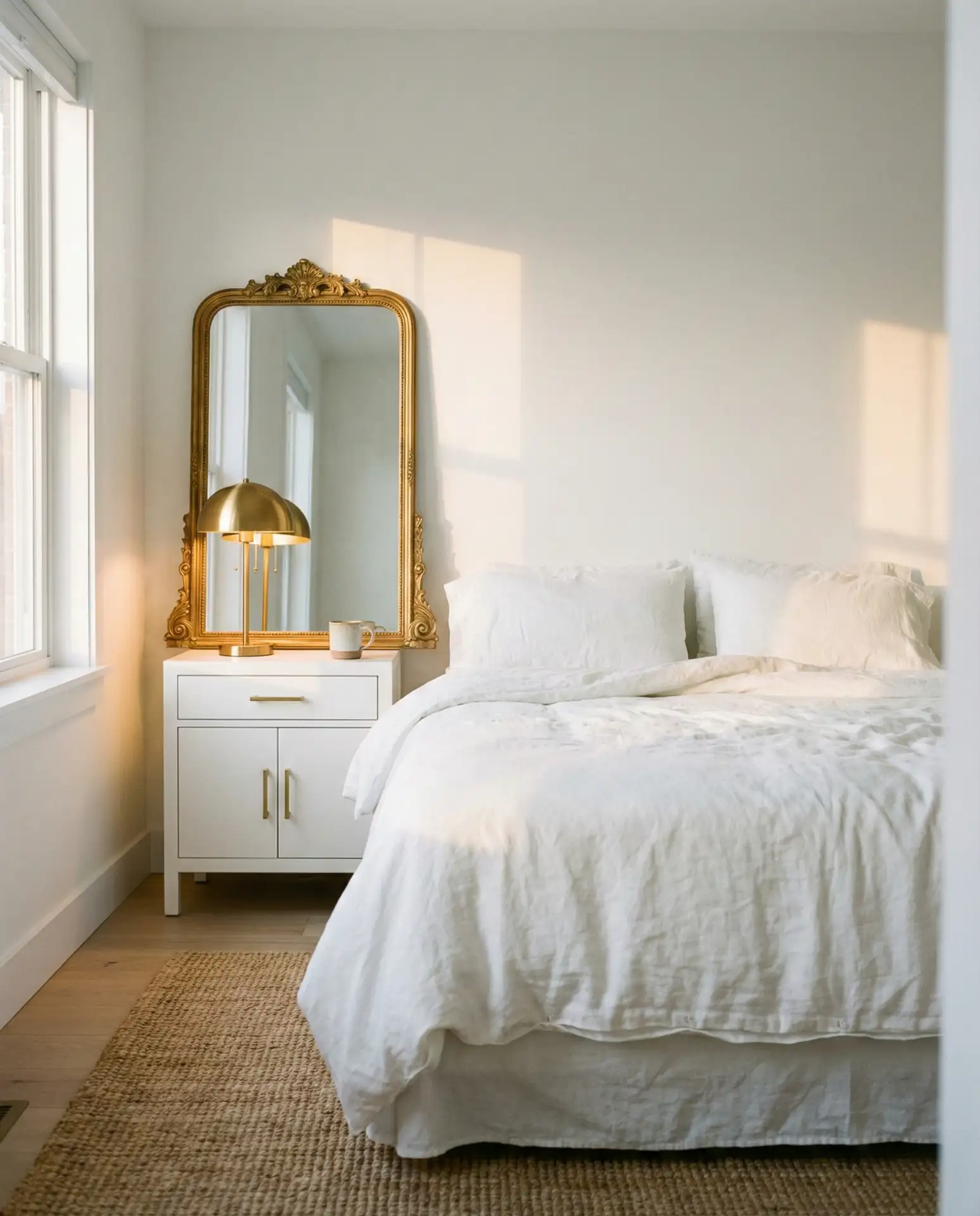 White Bedroom with Gold Hardware 1