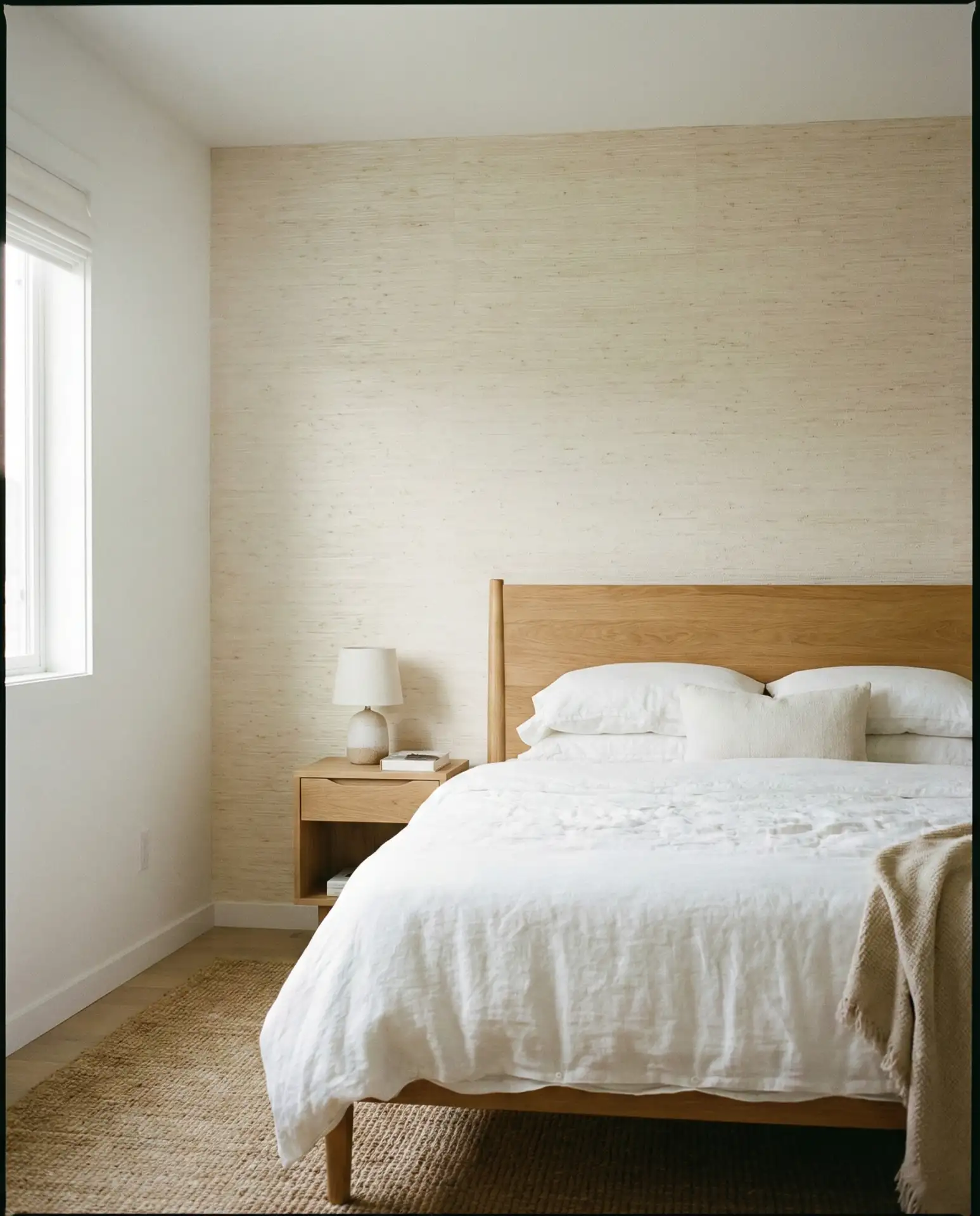White Bedroom with Textured Wallpaper 1