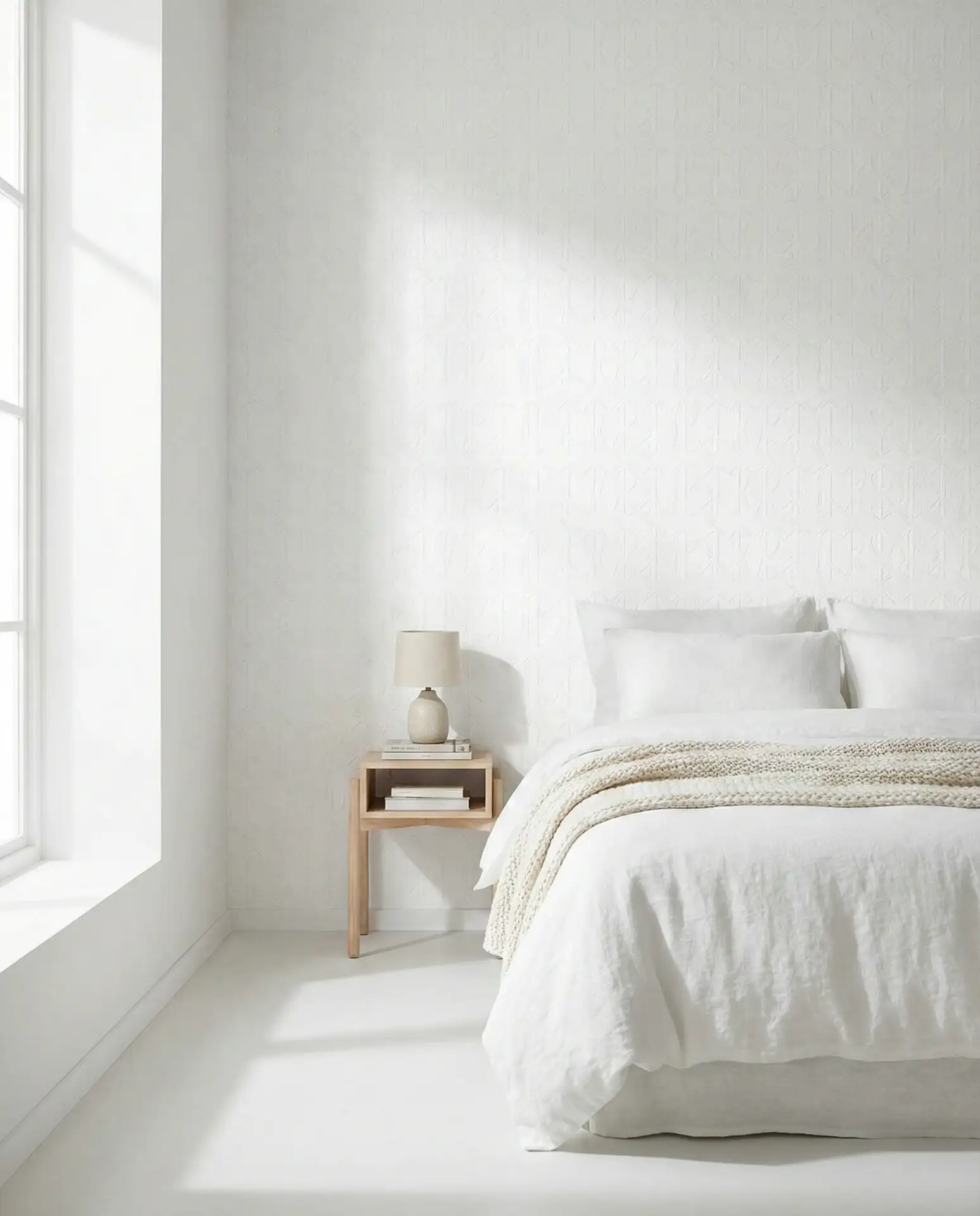White Bedroom with Textured Wallpaper 2