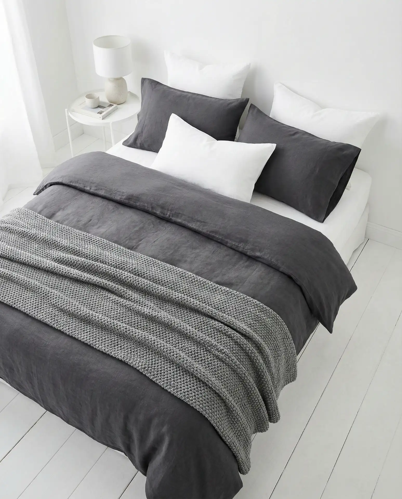 White and Charcoal Grey Bedding Layers 1