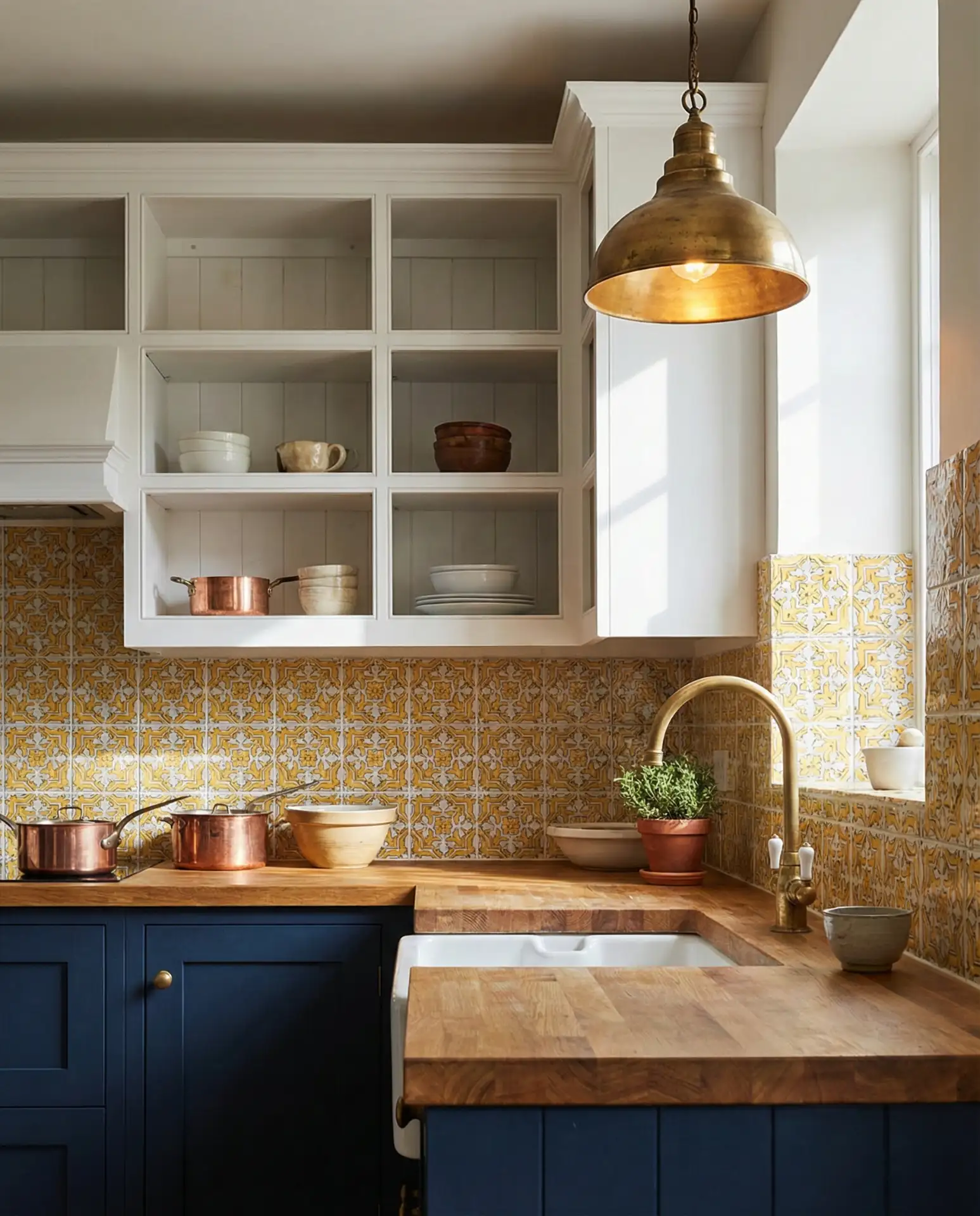 Yellow Backsplash with Patterned Tile 1