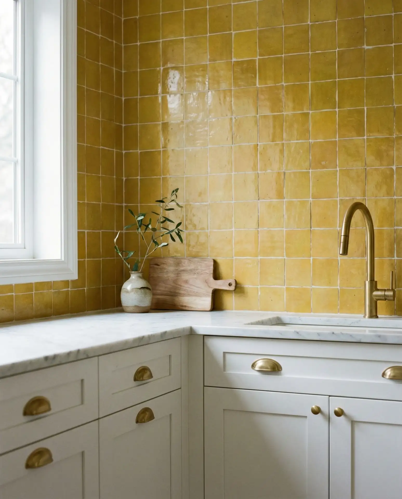 Yellow Backsplash with Patterned Tile 2