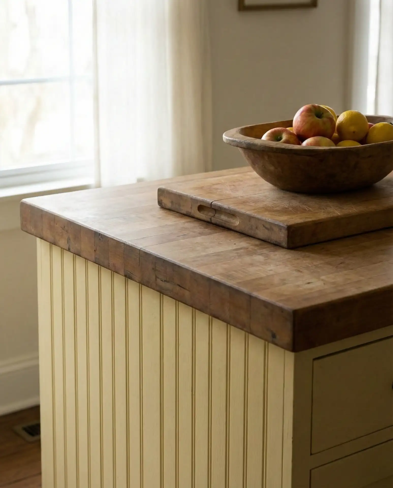 Yellow Painted Kitchen Island with Butcher Block 2