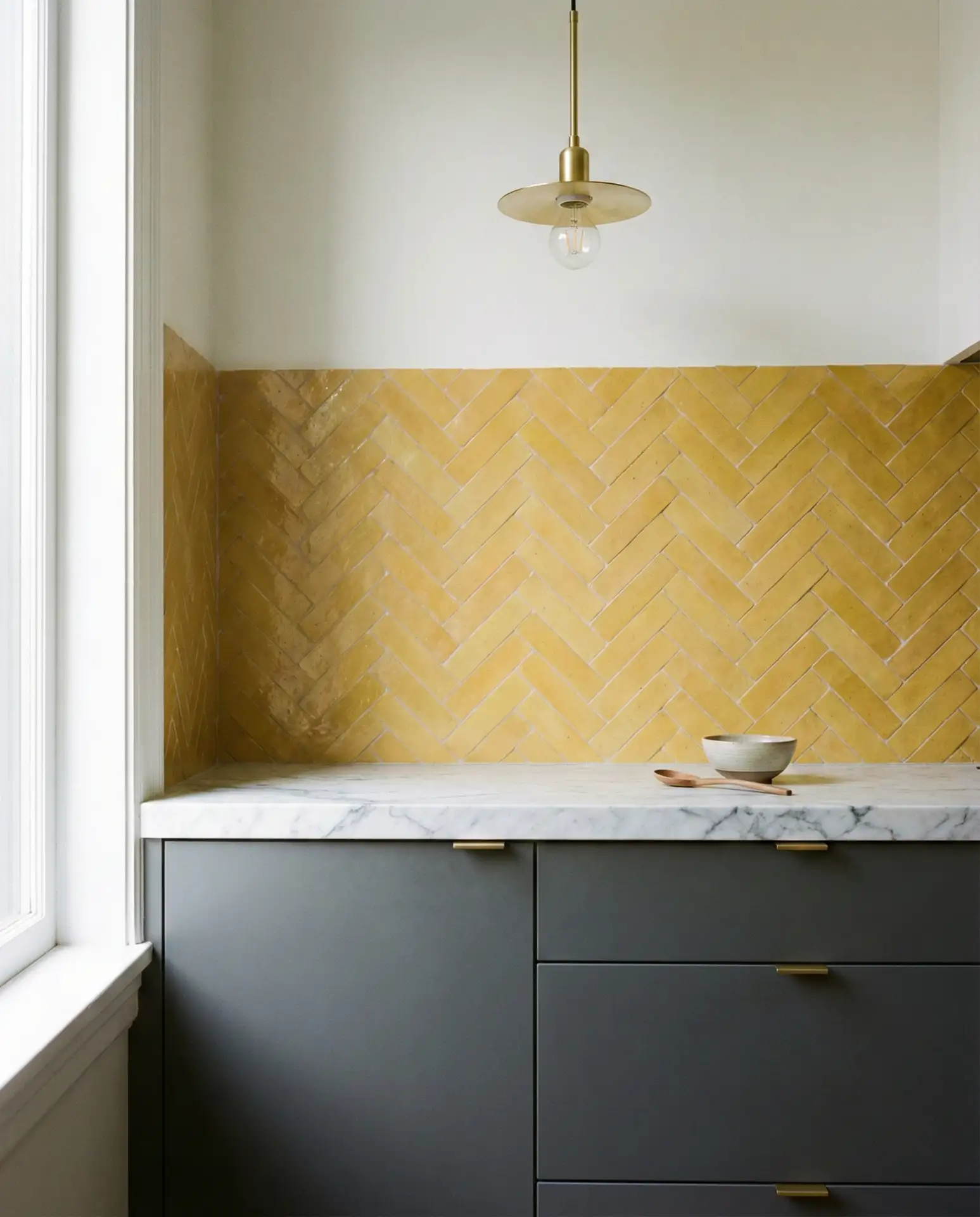 Yellow Tile Backsplash with Dark Cabinets 1
