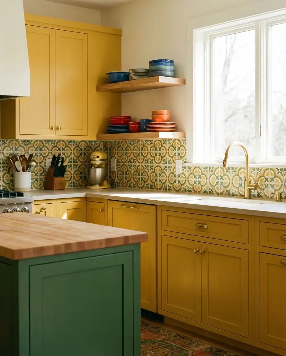 Yellow and Green Maximalist Kitchen Design 1