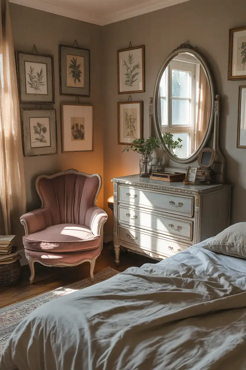 Aesthetic Small Bedroom with Vintage Finds 1