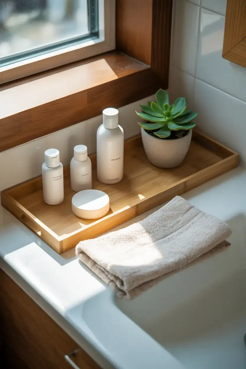 Bathroom Caddy with Minimalist Toiletries 1