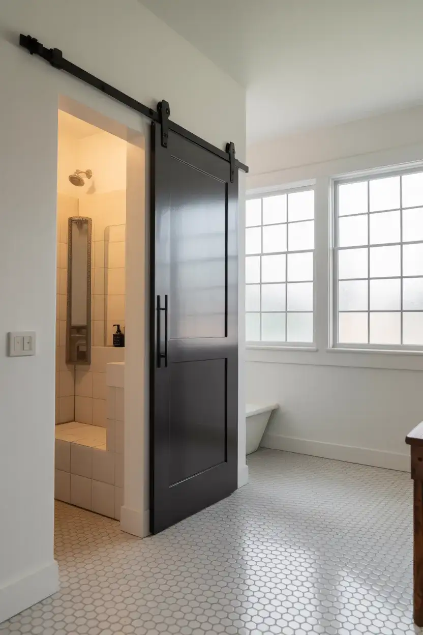 Black Barn Door for a Bold Bathroom Statement 1
