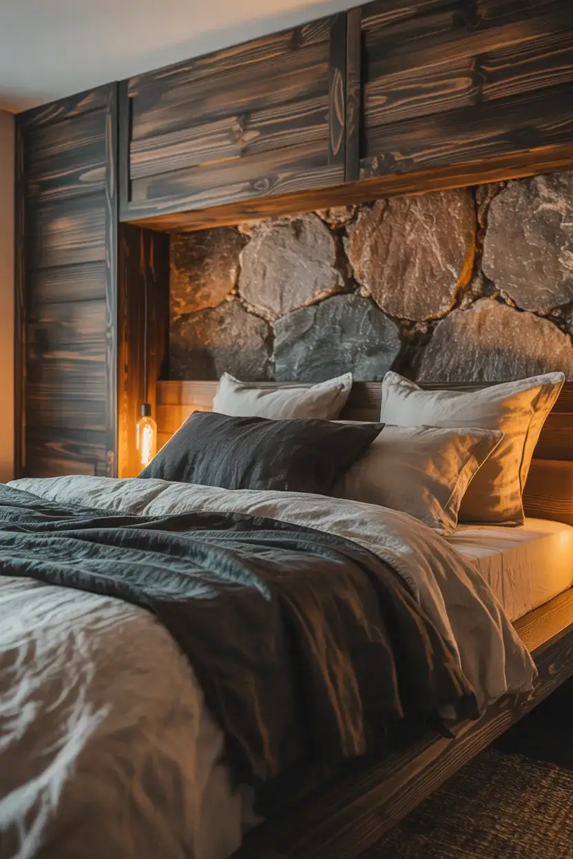 Black Iron Bed Frame with Rustic Textiles 1